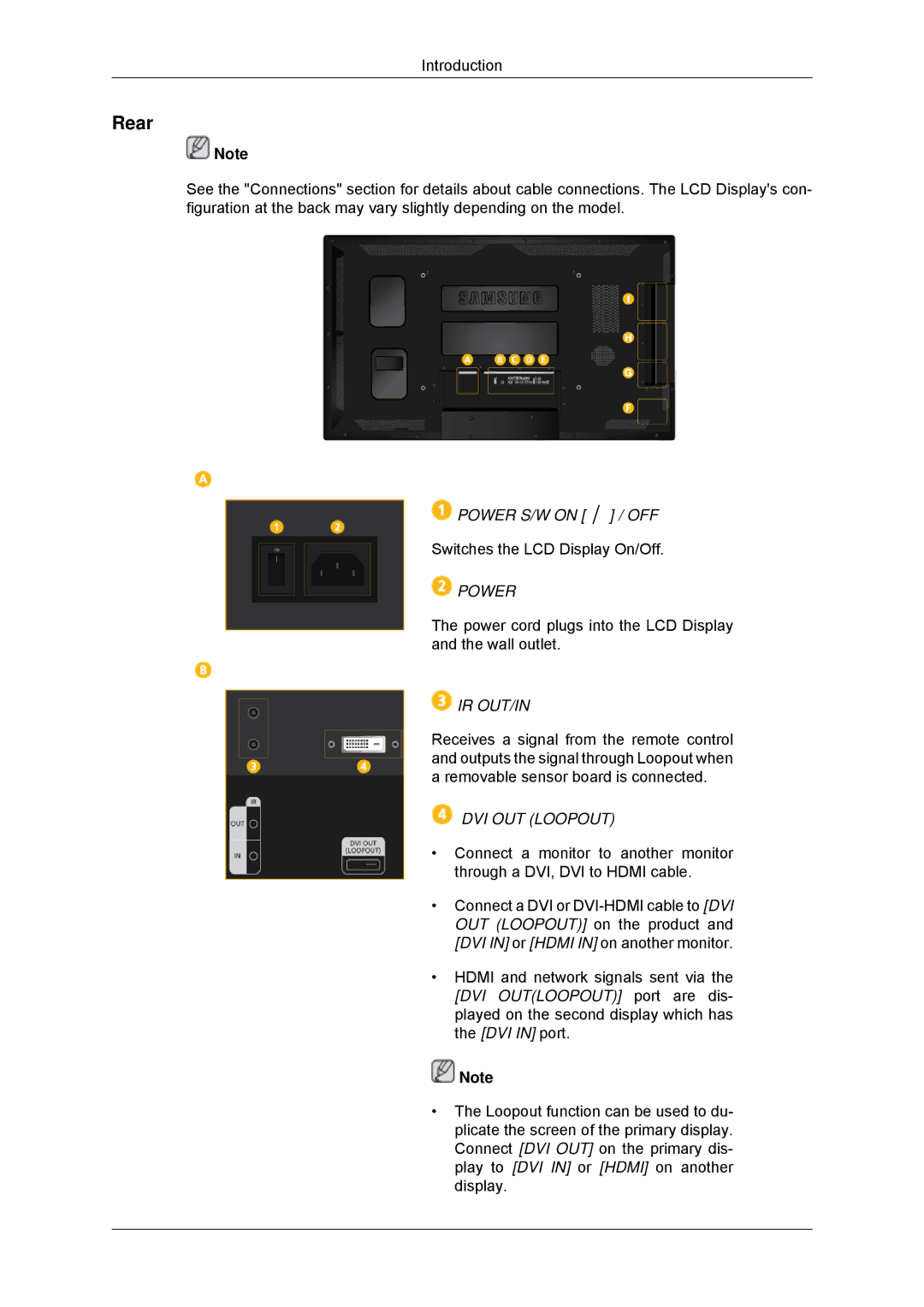 Samsung LH46CSPLBC/ZA, LH46CSPLBC/EN, LH40CSPLBC/EN, LH40CSPLBC/ZA, LH40CSPMBC/EN manual Rear, Ir Out/In 