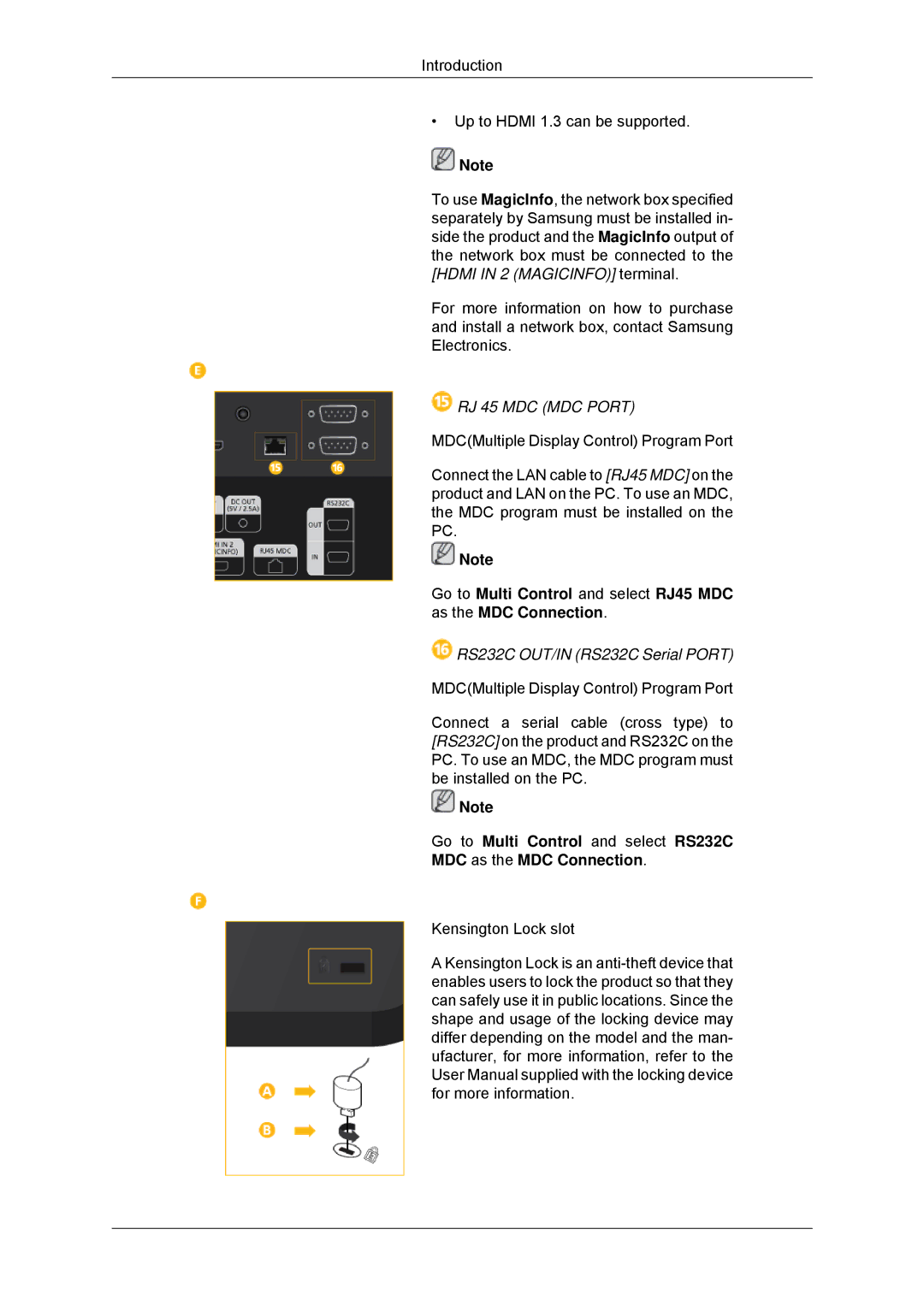 Samsung LH40CSPLBC/ZA, LH46CSPLBC/EN, LH40CSPLBC/EN, LH40CSPMBC/EN, LH46CSPLBC/ZA manual RJ 45 MDC MDC Port 