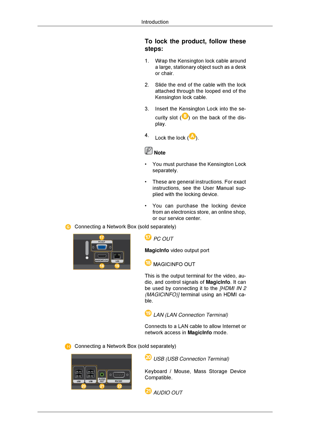 Samsung LH40CSPMBC/EN, LH46CSPLBC/EN, LH40CSPLBC/EN, LH40CSPLBC/ZA manual To lock the product, follow these steps, Pc Out 