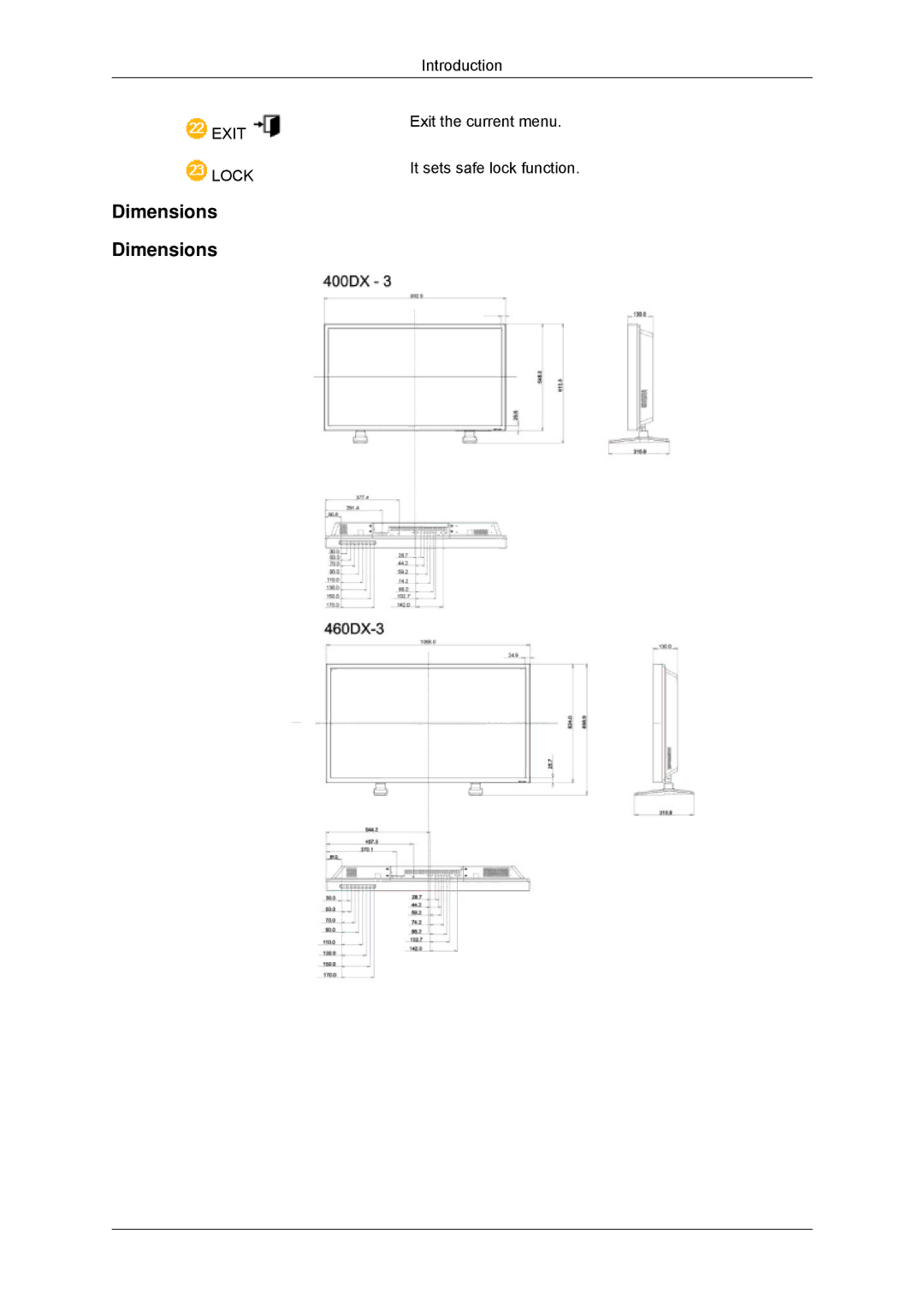 Samsung LH40CSPLBC/ZA, LH46CSPLBC/EN, LH40CSPLBC/EN, LH40CSPMBC/EN, LH46CSPLBC/ZA manual Dimensions 