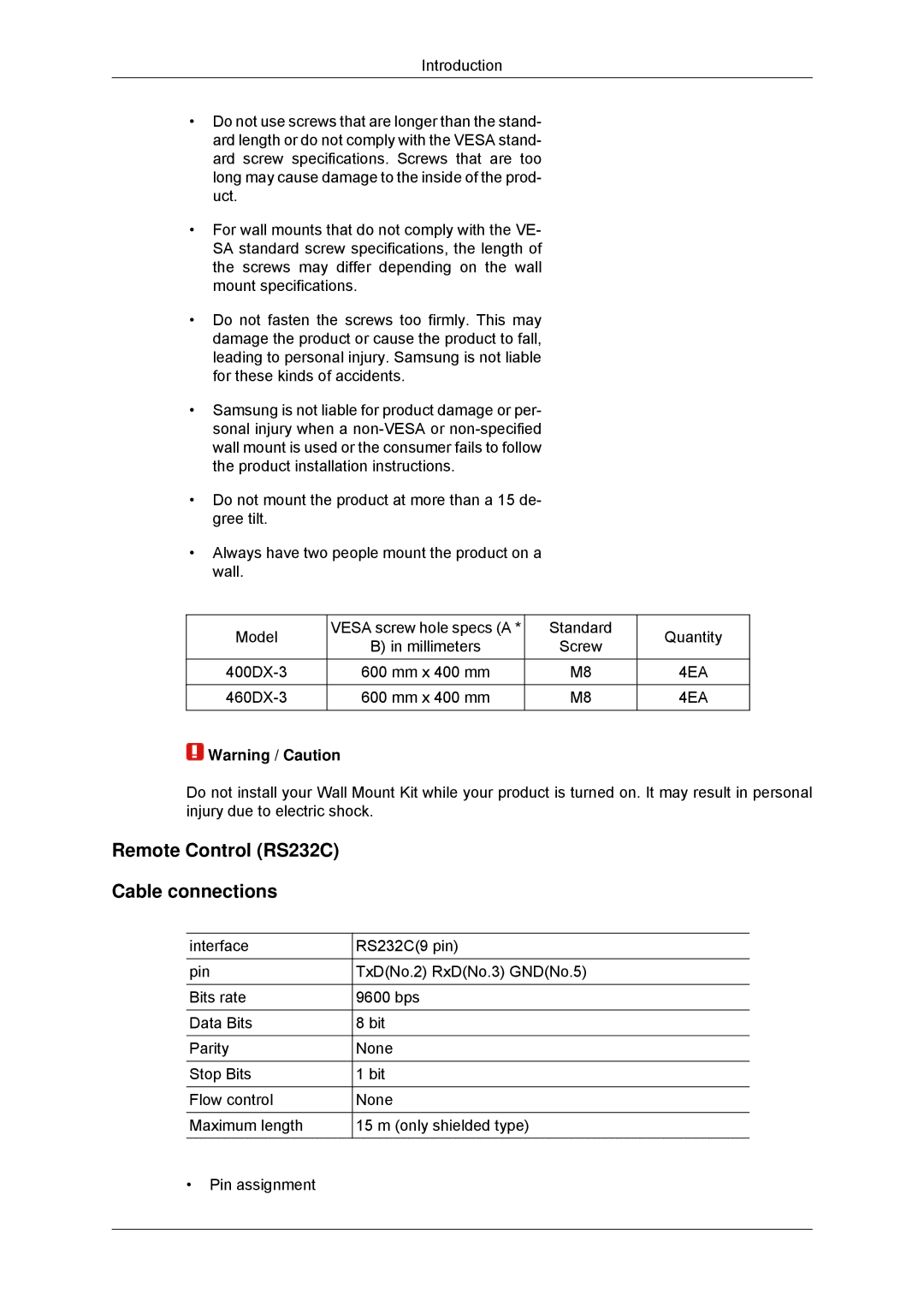 Samsung LH46CSPLBC/ZA, LH46CSPLBC/EN, LH40CSPLBC/EN, LH40CSPLBC/ZA manual Remote Control RS232C Cable connections, 4EA 