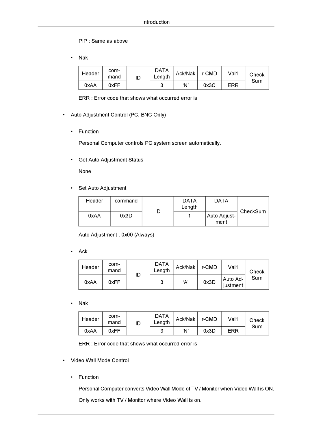 Samsung LH40CSPLBC/ZA, LH46CSPLBC/EN, LH40CSPLBC/EN, LH40CSPMBC/EN manual Introduction PIP Same as above Nak Header Com 