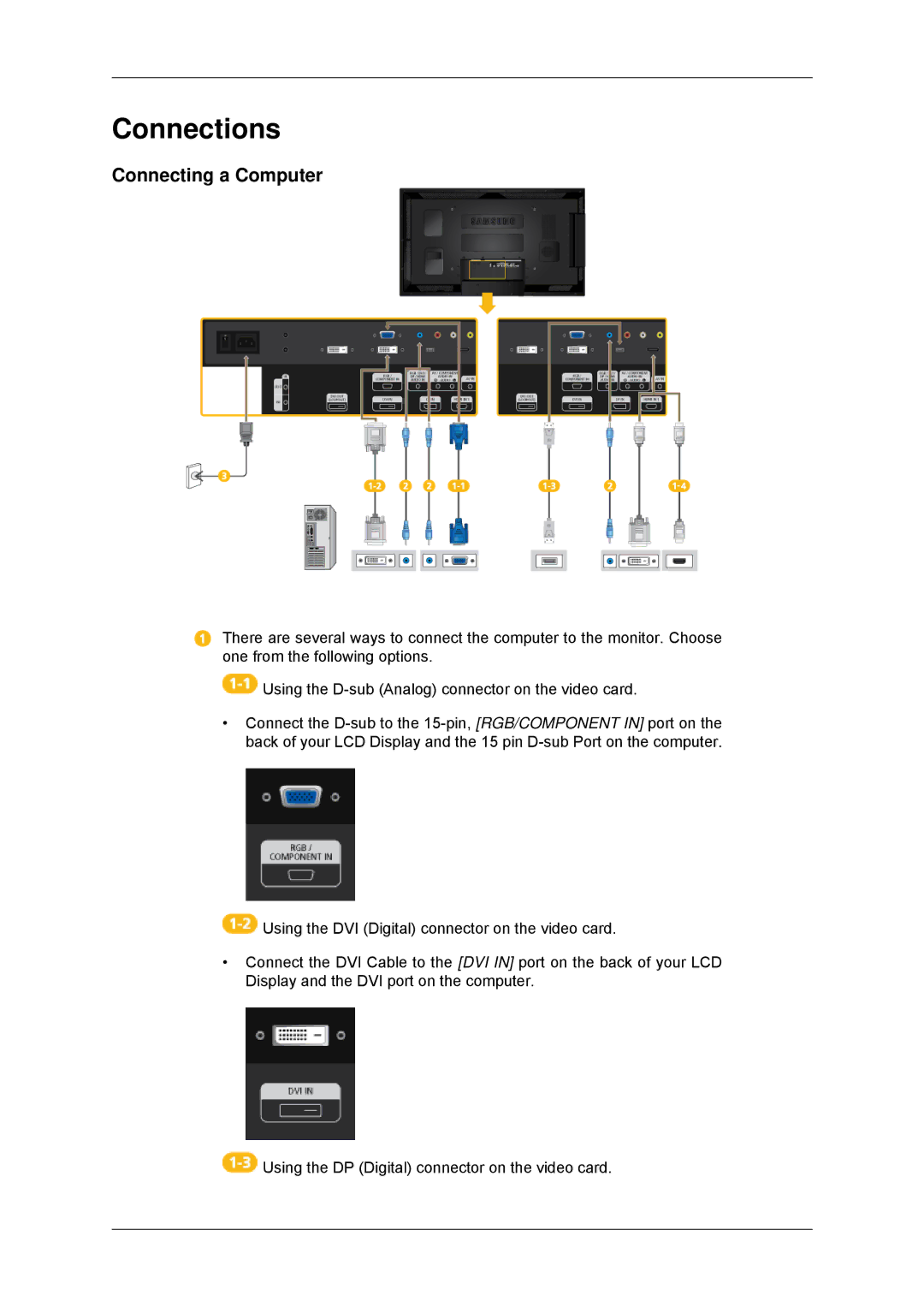 Samsung LH46CSPLBC/EN, LH40CSPLBC/EN, LH40CSPLBC/ZA, LH40CSPMBC/EN, LH46CSPLBC/ZA manual Connections, Connecting a Computer 