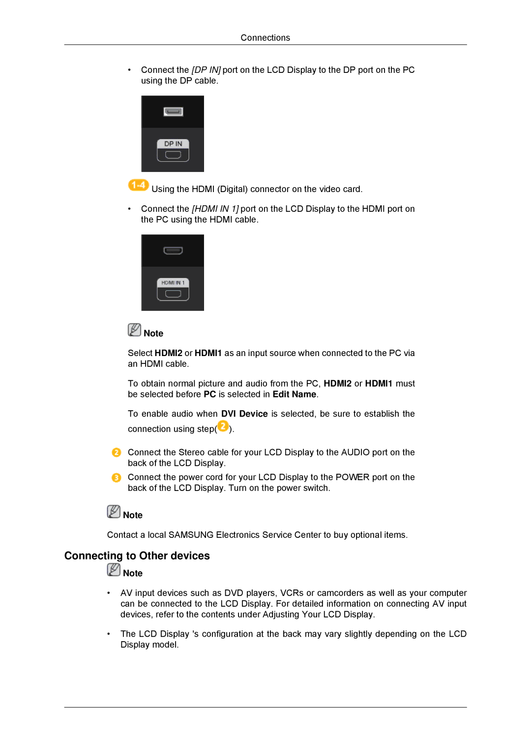 Samsung LH40CSPLBC/EN, LH46CSPLBC/EN, LH40CSPLBC/ZA, LH40CSPMBC/EN, LH46CSPLBC/ZA manual Connecting to Other devices 