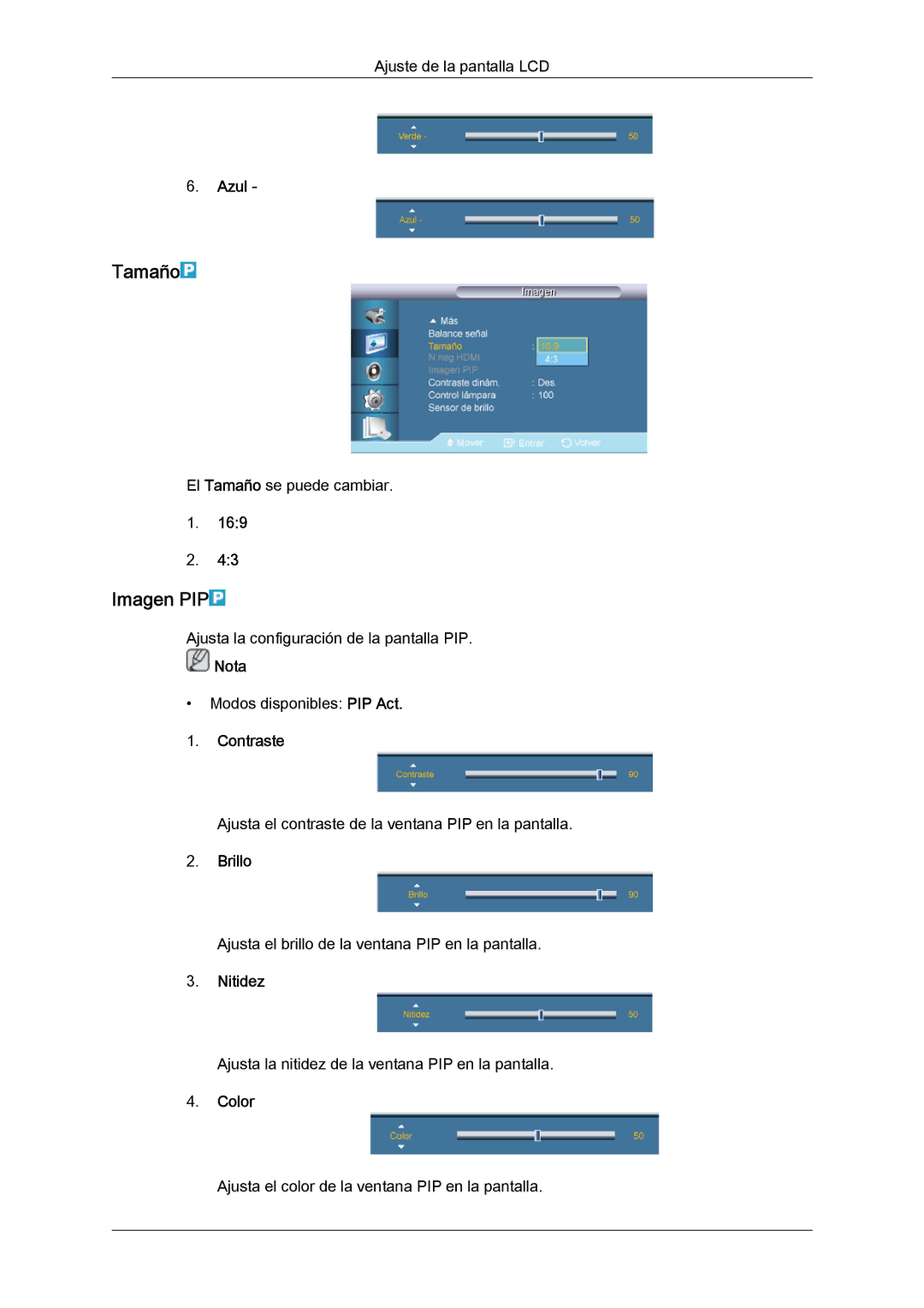 Samsung LH40CSPMBC/EN, LH46CSPLBC/EN, LH40CSPLBC/EN, LH40CSPLBC/ZA, LH46CSPLBC/ZA manual Imagen PIP, Color 