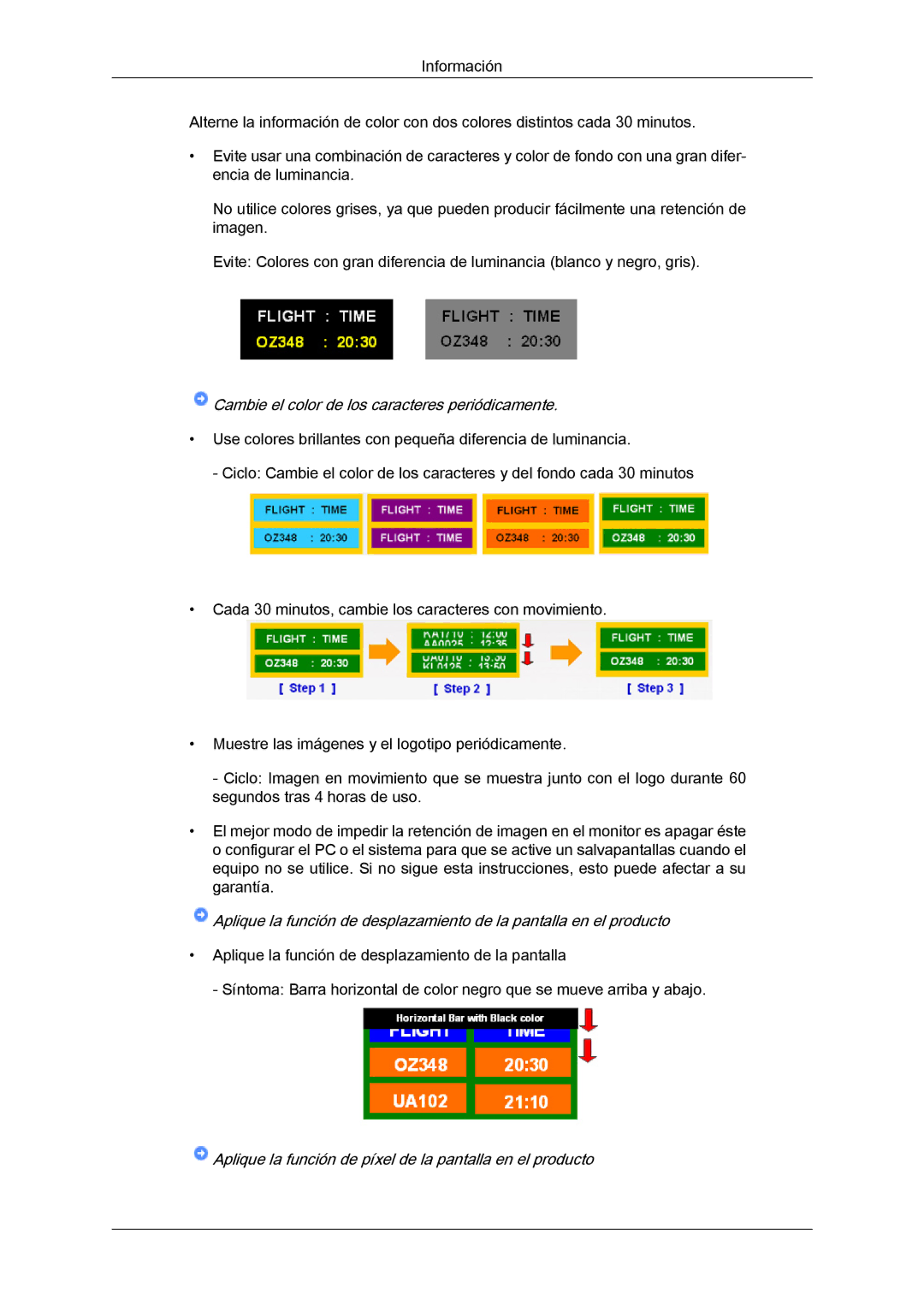 Samsung LH40CSPMBC/EN, LH46CSPLBC/EN, LH40CSPLBC/EN, LH40CSPLBC/ZA manual Cambie el color de los caracteres periódicamente 