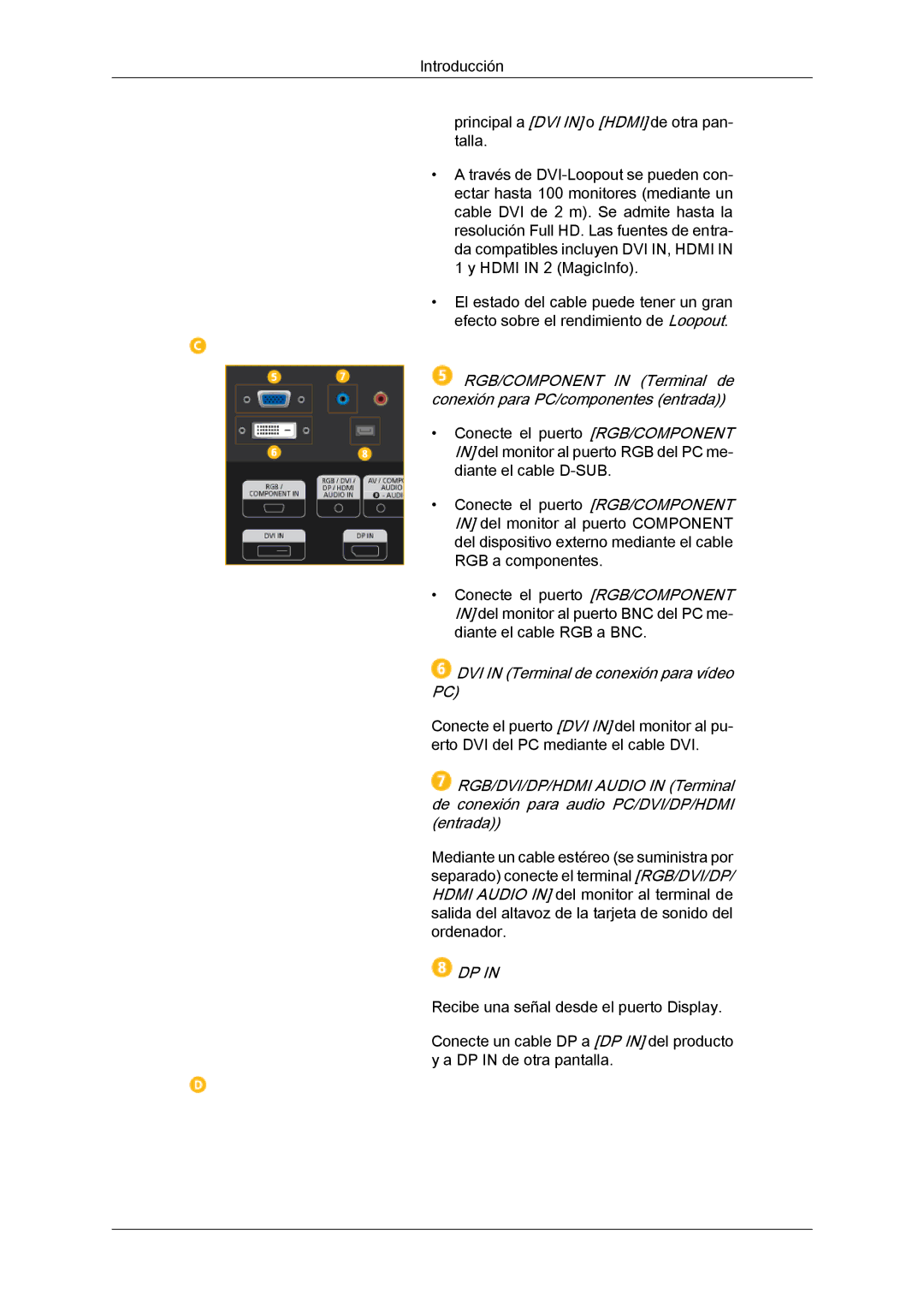 Samsung LH46CSPLBC/EN, LH40CSPLBC/EN, LH40CSPLBC/ZA, LH40CSPMBC/EN, LH46CSPLBC/ZA DVI in Terminal de conexión para vídeo PC 