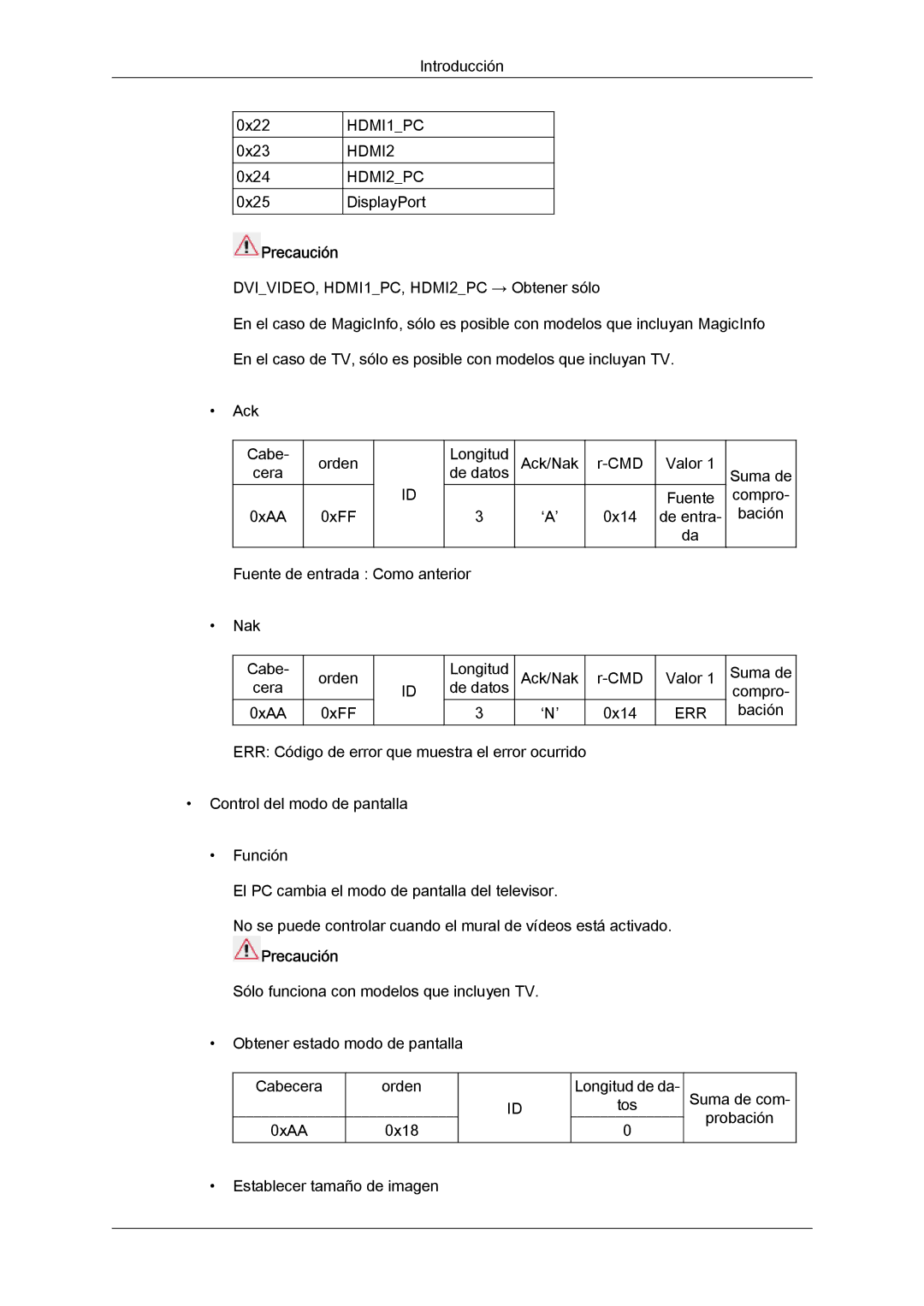 Samsung LH40CSPLBC/EN, LH46CSPLBC/EN, LH40CSPLBC/ZA, LH40CSPMBC/EN, LH46CSPLBC/ZA manual Precaución 