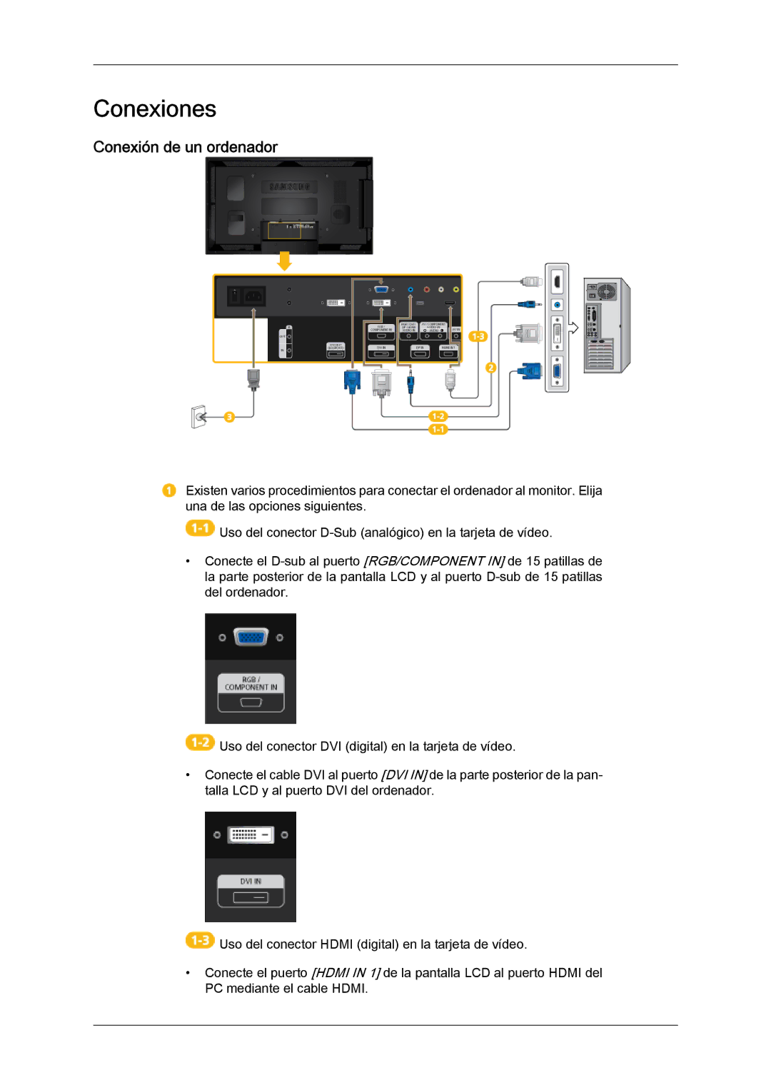 Samsung LH40CSPLBC/ZA, LH46CSPLBC/EN, LH40CSPLBC/EN, LH40CSPMBC/EN, LH46CSPLBC/ZA manual Conexiones, Conexión de un ordenador 