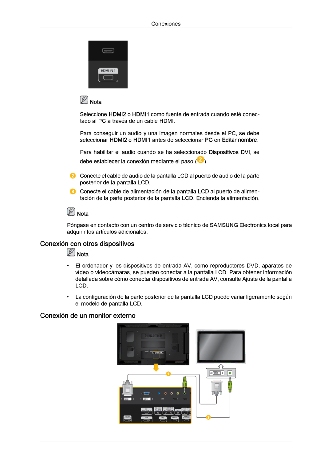 Samsung LH40CSPMBC/EN, LH46CSPLBC/EN, LH40CSPLBC/EN manual Conexión con otros dispositivos, Conexión de un monitor externo 