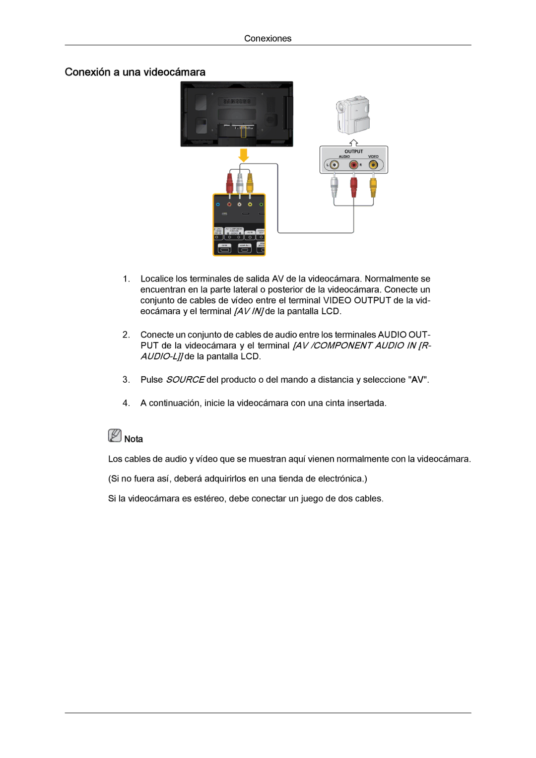 Samsung LH46CSPLBC/EN, LH40CSPLBC/EN, LH40CSPLBC/ZA, LH40CSPMBC/EN, LH46CSPLBC/ZA manual Conexión a una videocámara 