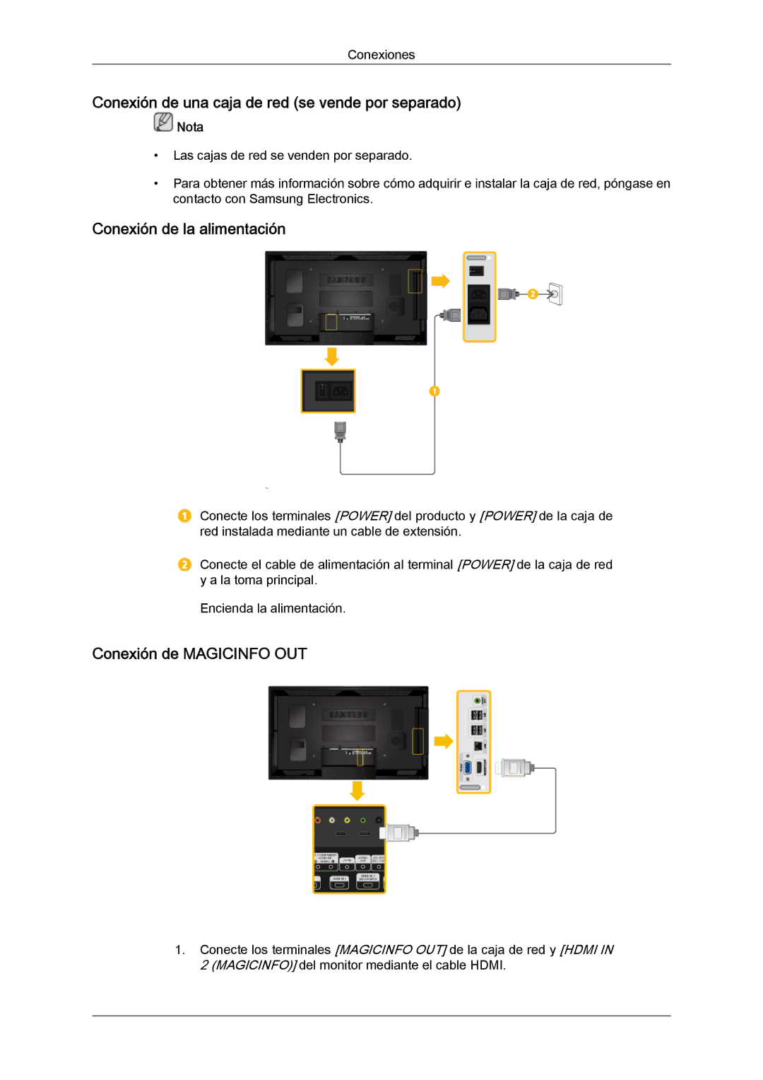 Samsung LH46CSPLBC/ZA, LH46CSPLBC/EN manual Conexión de una caja de red se vende por separado, Conexión de la alimentación 