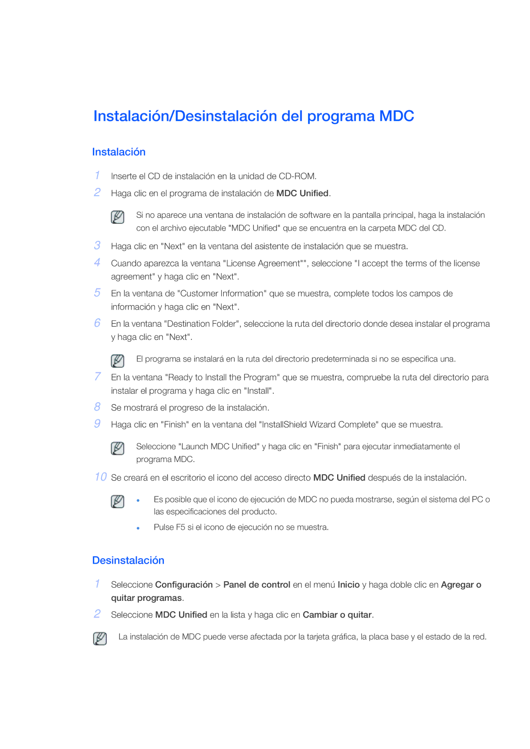 Samsung LH46CSPLBC/EN, LH40CSPLBC/EN, LH40CSPLBC/ZA, LH40CSPMBC/EN, LH46CSPLBC/ZA manual Instalación, Desinstalación 