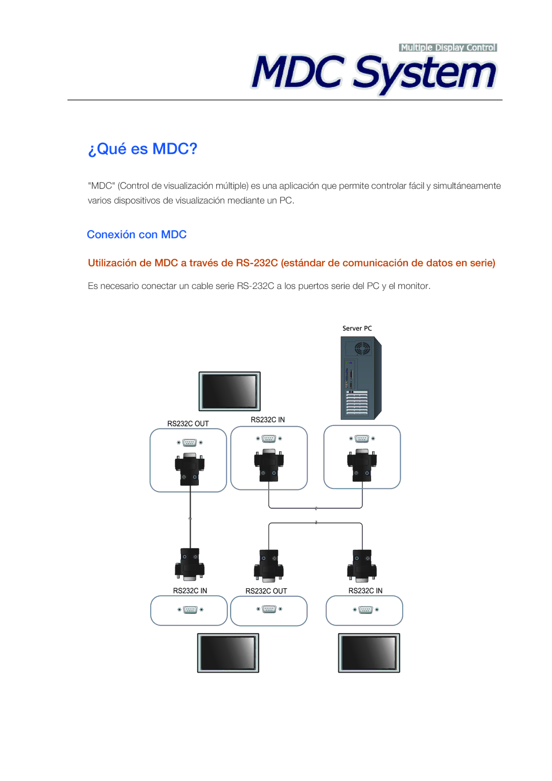 Samsung LH40CSPLBC/EN, LH46CSPLBC/EN, LH40CSPLBC/ZA, LH40CSPMBC/EN, LH46CSPLBC/ZA manual ¿Qué es MDC?, Conexión con MDC 