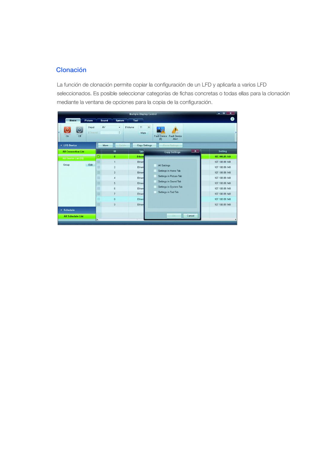 Samsung LH46CSPLBC/EN, LH40CSPLBC/EN, LH40CSPLBC/ZA, LH40CSPMBC/EN, LH46CSPLBC/ZA manual Clonación 