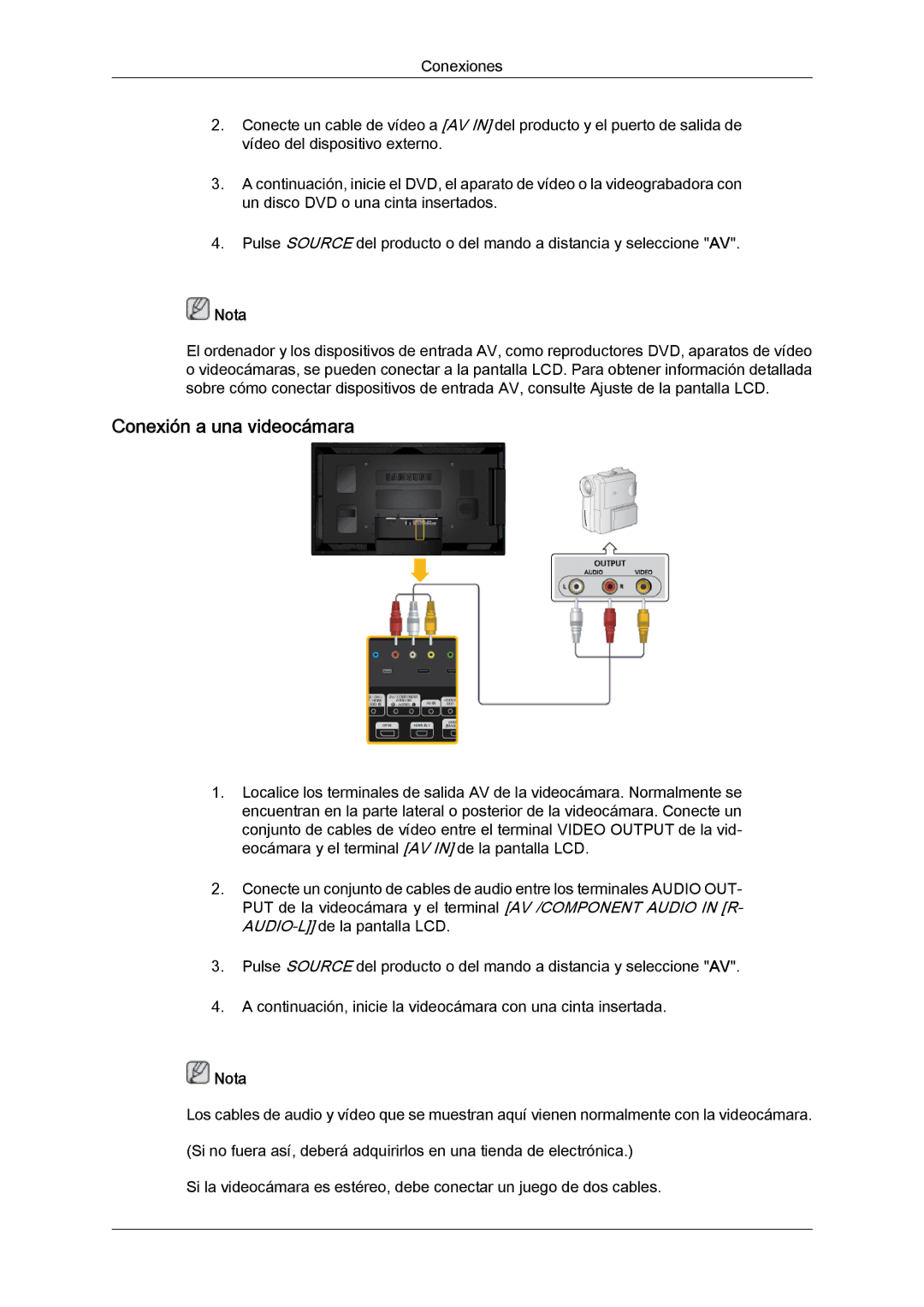 Samsung LH40CSPMBC/EN, LH46CSPLBC/EN, LH40CSPLBC/EN, LH40CSPLBC/ZA, LH46CSPLBC/ZA manual Conexión a una videocámara 