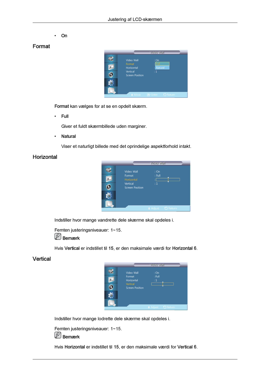 Samsung LH46CSPLBC/EN, LH40CSPLBC/EN, LH40CSPLSC/EN, LH46CSPLSC/EN manual Format, Horizontal, Vertical, Full 