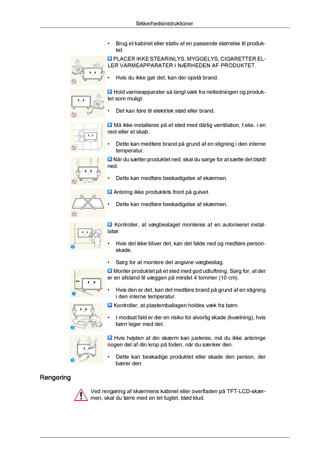 Samsung LH46CSPLBC/EN, LH40CSPLBC/EN, LH40CSPLSC/EN, LH46CSPLSC/EN manual Rengøring 