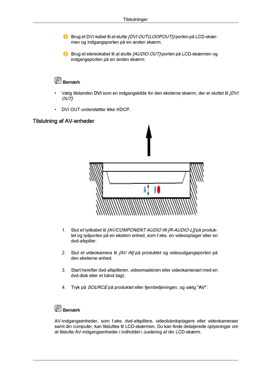 Samsung LH46CSPLSC/EN, LH46CSPLBC/EN, LH40CSPLBC/EN, LH40CSPLSC/EN manual Tilslutning af AV-enheder 