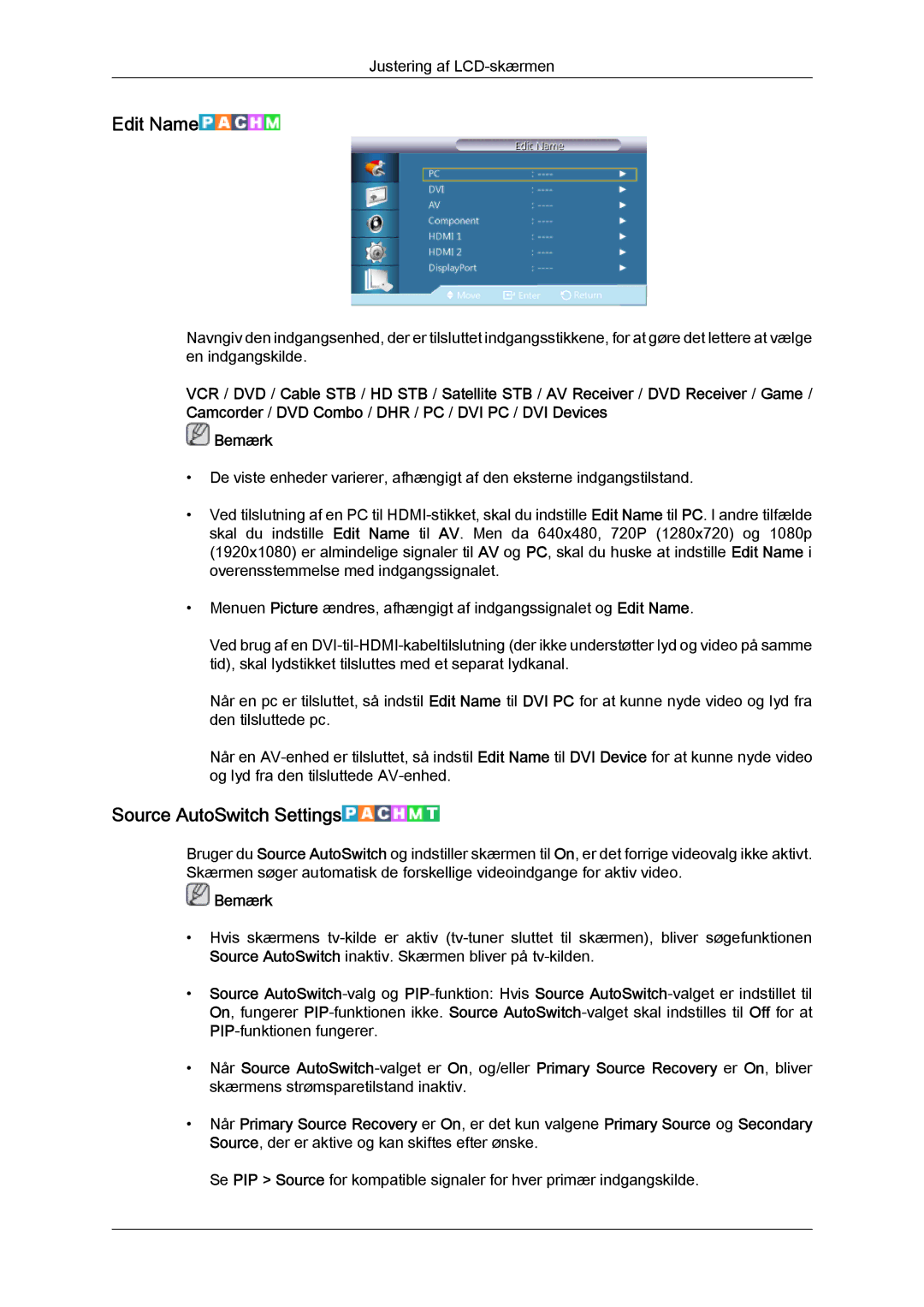 Samsung LH40CSPLSC/EN, LH46CSPLBC/EN, LH40CSPLBC/EN, LH46CSPLSC/EN manual Edit Name, Source AutoSwitch Settings 