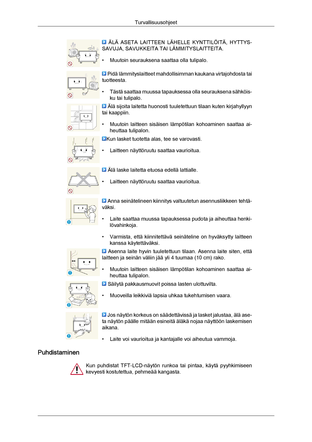 Samsung LH46CSPLBC/EN, LH40CSPLBC/EN, LH40CSPLSC/EN, LH46CSPLSC/EN manual Puhdistaminen 