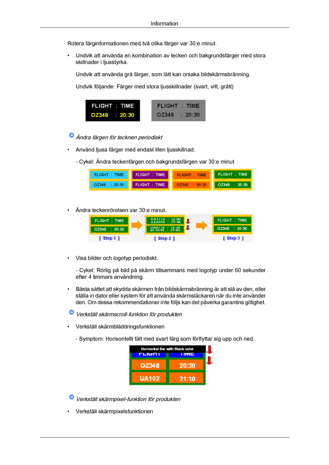 Samsung LH46CSPLBC/EN, LH40CSPLBC/EN, LH40CSPLSC/EN, LH46CSPLSC/EN manual Ändra färgen för tecknen periodiskt 