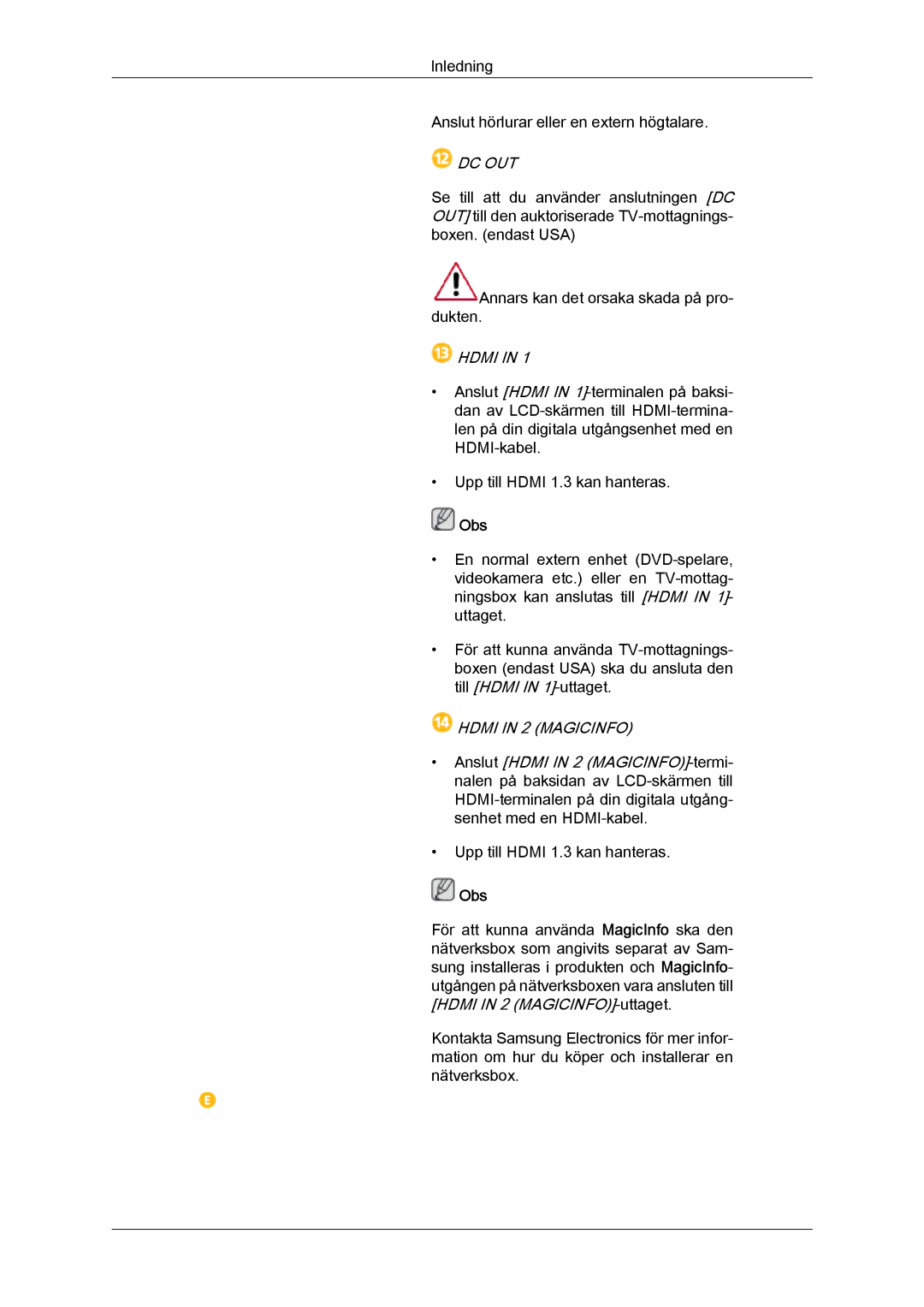 Samsung LH46CSPLBC/EN, LH40CSPLBC/EN, LH40CSPLSC/EN, LH46CSPLSC/EN manual Dc Out 