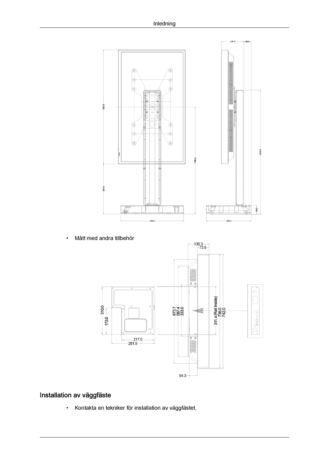 Samsung LH46CSPLSC/EN, LH46CSPLBC/EN, LH40CSPLBC/EN, LH40CSPLSC/EN manual Installation av väggfäste 