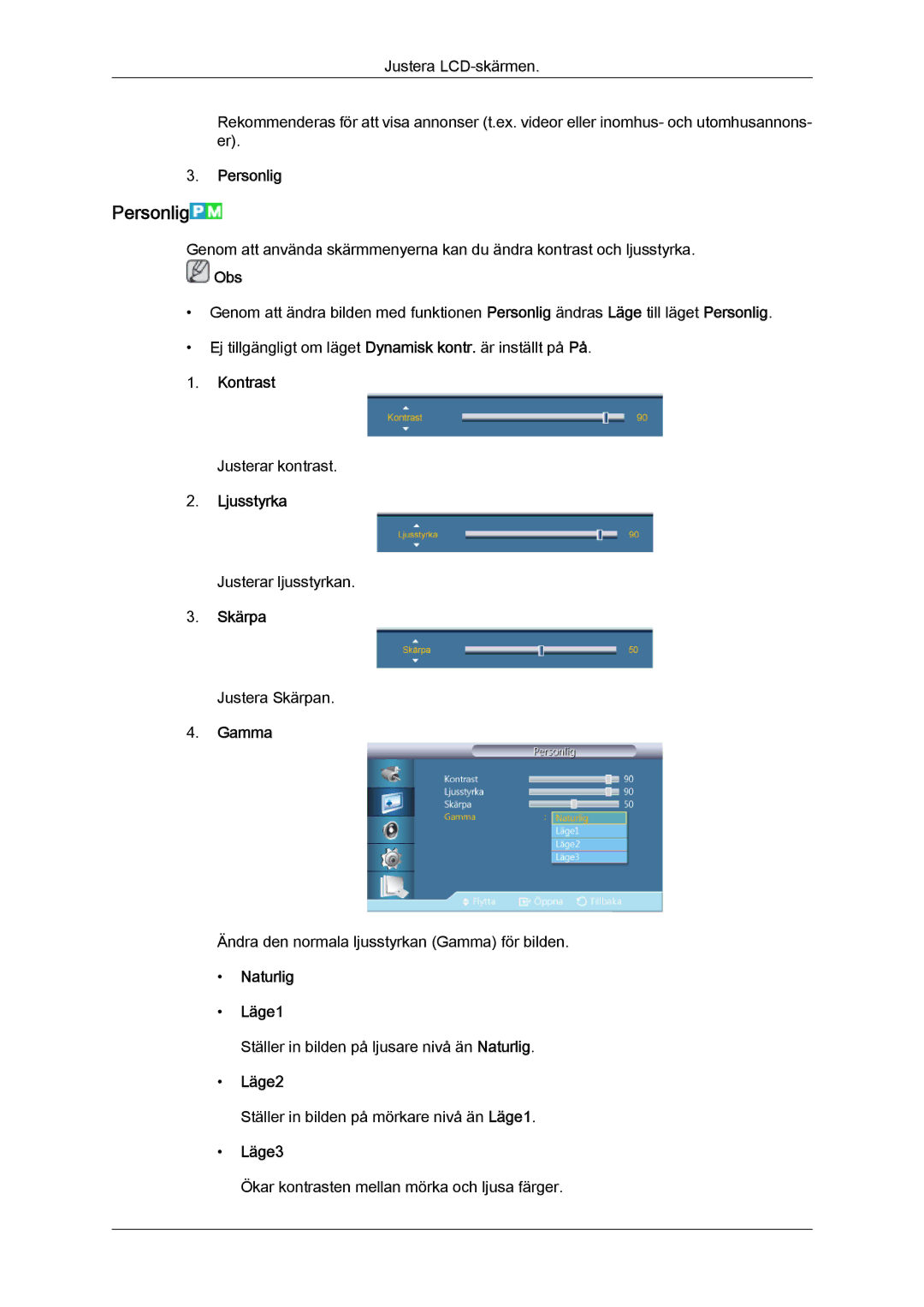 Samsung LH40CSPLBC/EN, LH46CSPLBC/EN, LH40CSPLSC/EN, LH46CSPLSC/EN manual Personlig 