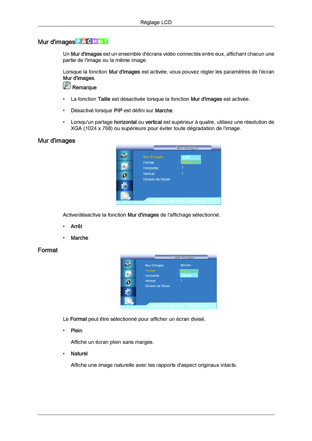 Samsung LH46CSPLBC/EN, LH40CSPLBC/EN manual Mur dimages, Plein 