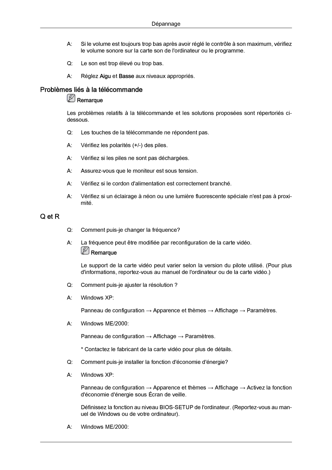 Samsung LH40CSPLBC/EN, LH46CSPLBC/EN manual Problèmes liés à la télécommande, Et R 