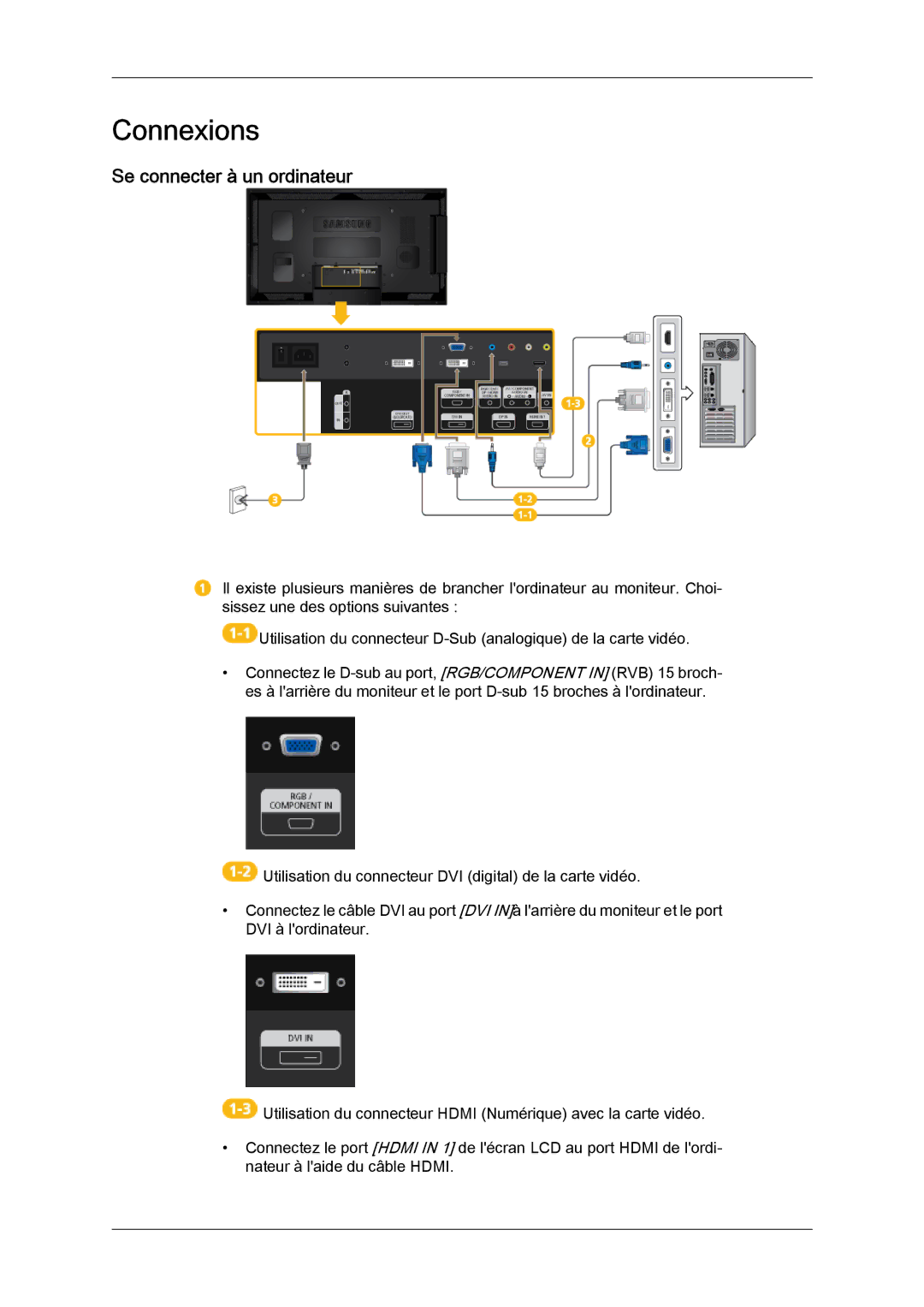 Samsung LH46CSPLBC/EN, LH40CSPLBC/EN manual Connexions, Se connecter à un ordinateur 