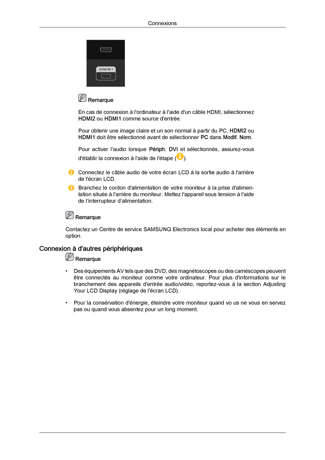 Samsung LH40CSPLBC/EN, LH46CSPLBC/EN manual Connexion à dautres périphériques, Remarque 