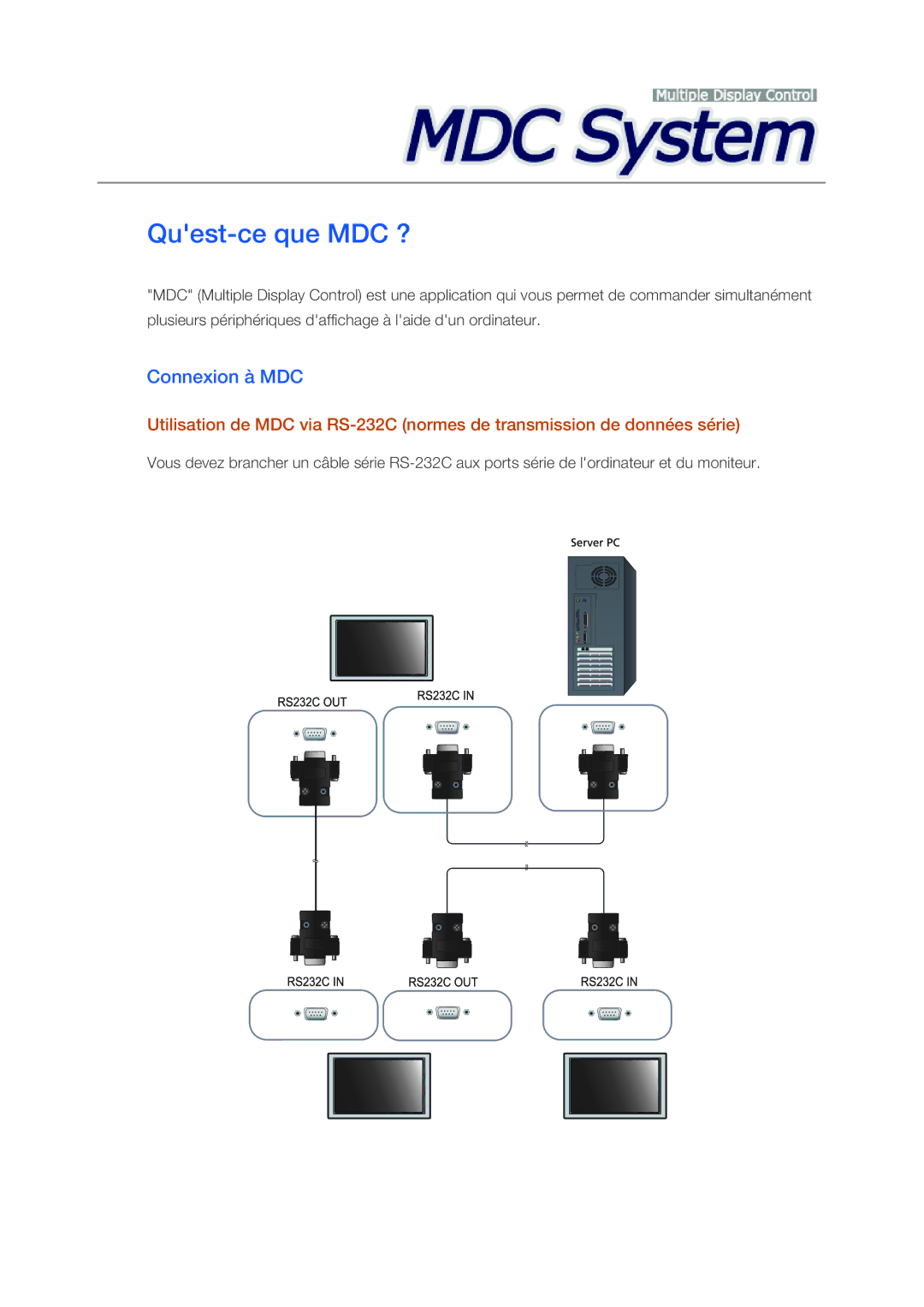 Samsung LH40CSPLBC/EN, LH46CSPLBC/EN manual Quest-ce que MDC ?, Connexion à MDC 