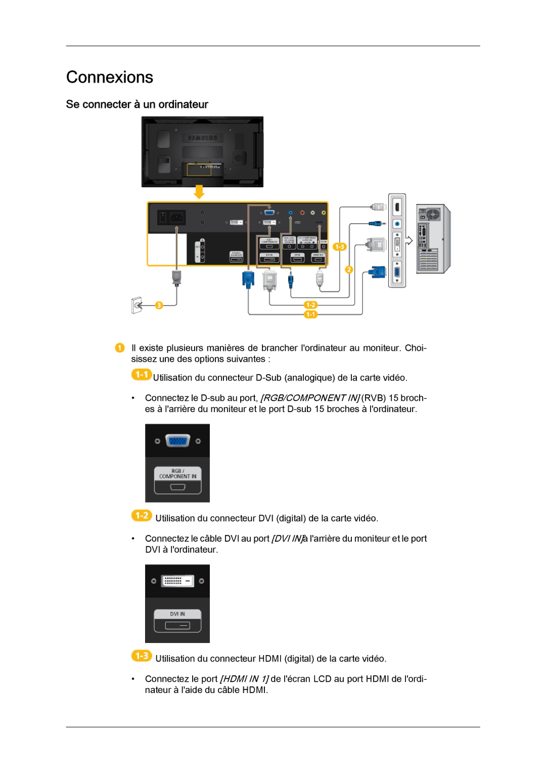 Samsung LH40CSPLBC/EN, LH46CSPLBC/EN manual Connexions, Se connecter à un ordinateur 