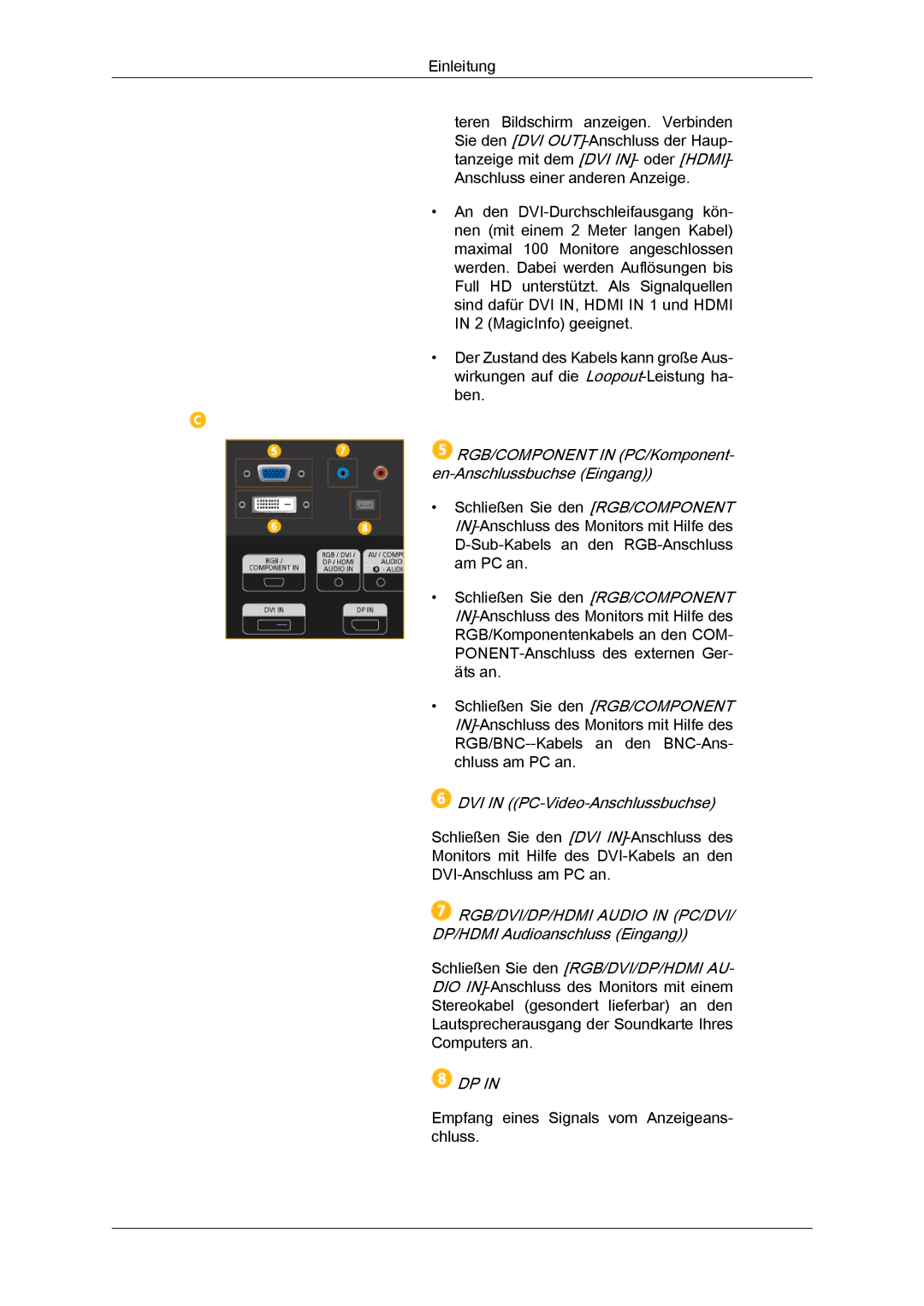 Samsung LH40CSPLBC/EN, LH46CSPLBC/EN manual RGB/COMPONENT in PC/Komponent- en-Anschlussbuchse Eingang 