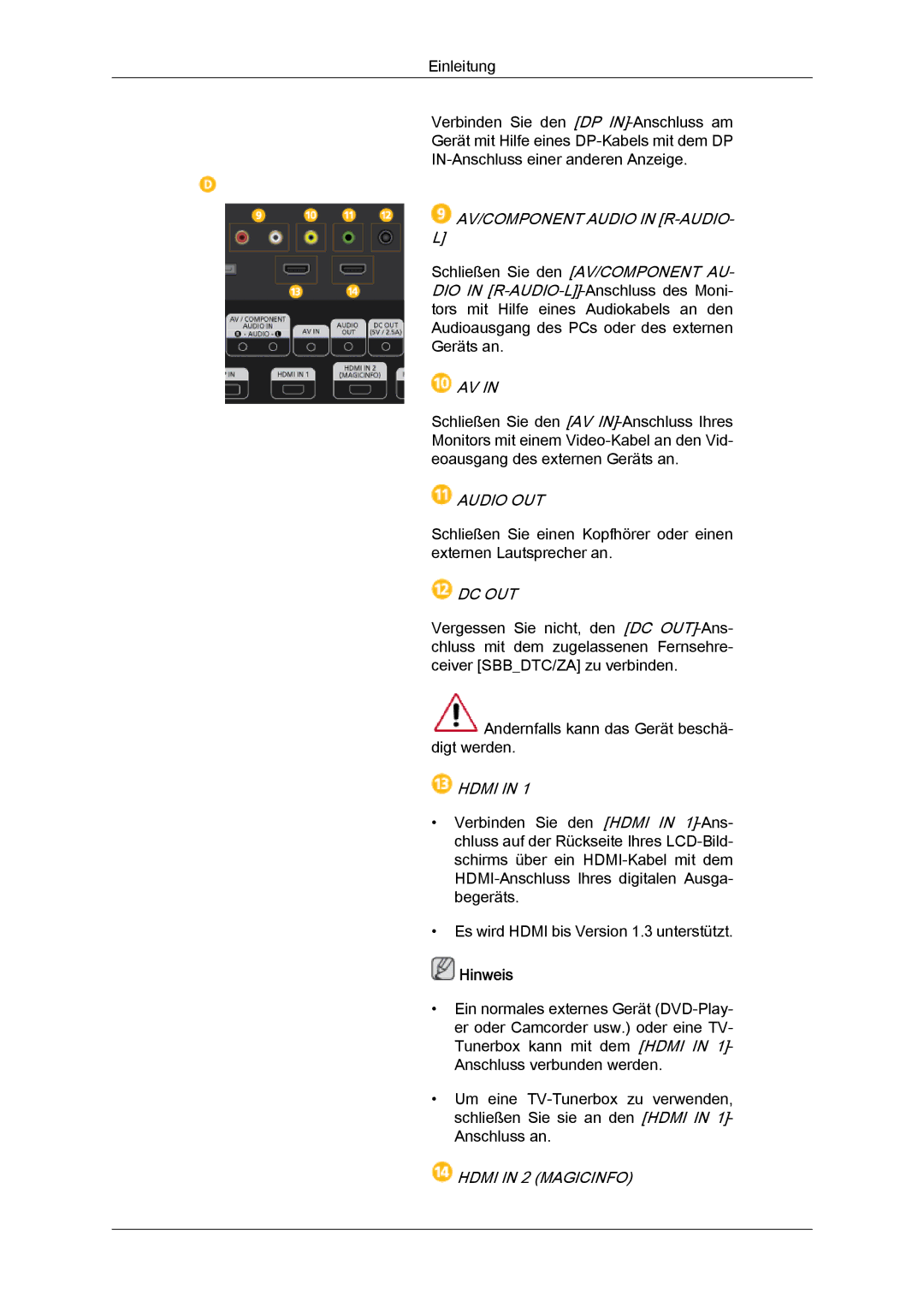 Samsung LH46CSPLBC/EN, LH40CSPLBC/EN manual AV/COMPONENT Audio in R-AUDIO, Audio OUT, Dc Out, Hdmi in 2 Magicinfo 