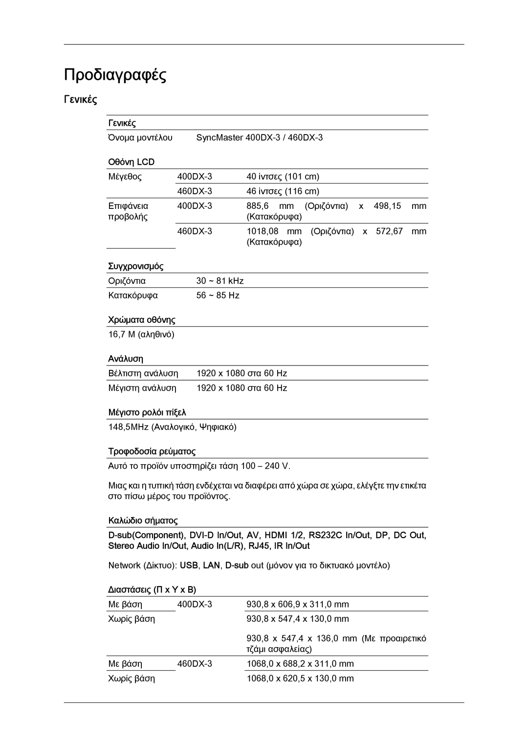 Samsung LH40CSPLBC/EN, LH46CSPLBC/EN manual Γενικές 