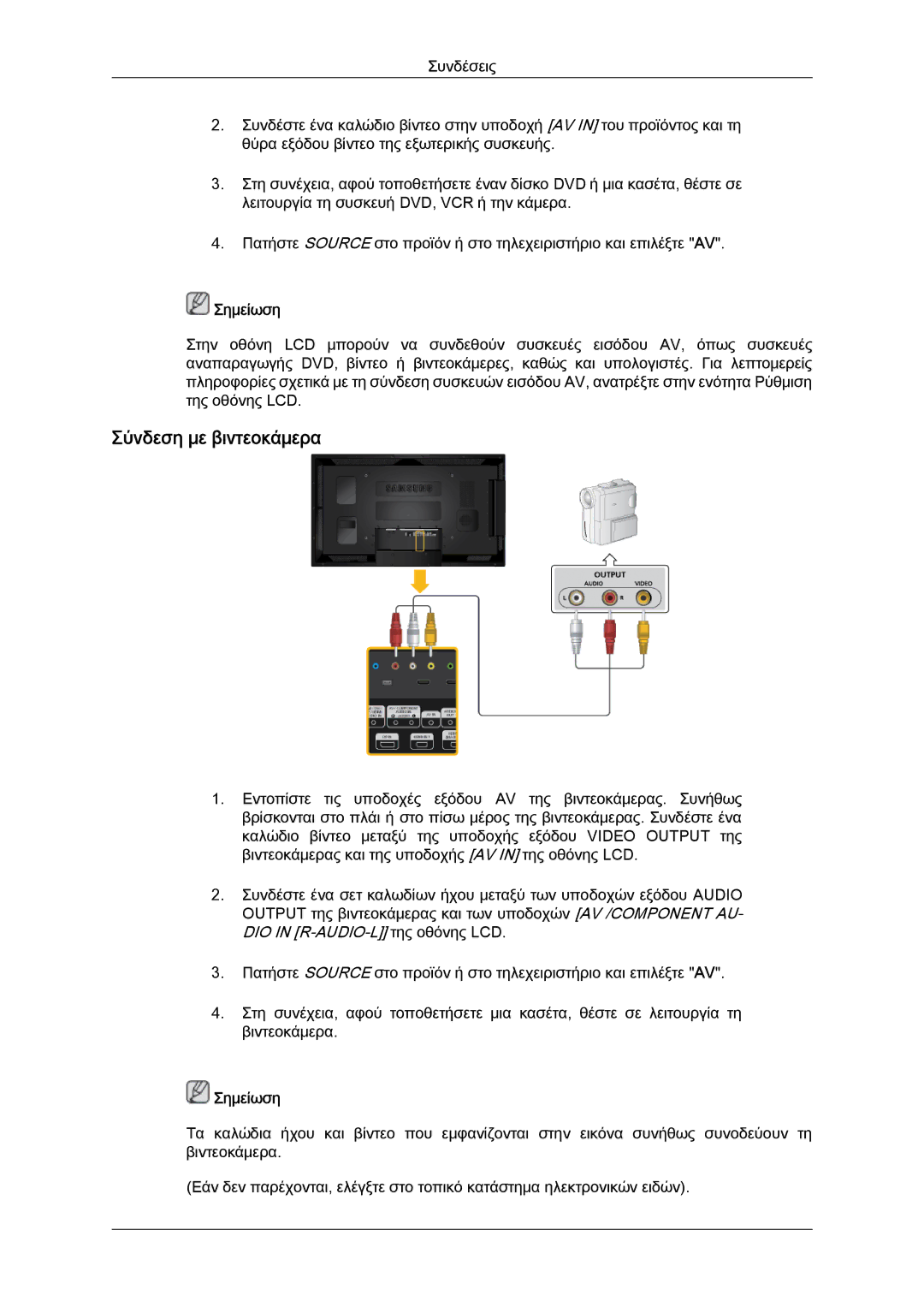 Samsung LH40CSPLBC/EN, LH46CSPLBC/EN manual Σύνδεση με βιντεοκάμερα 