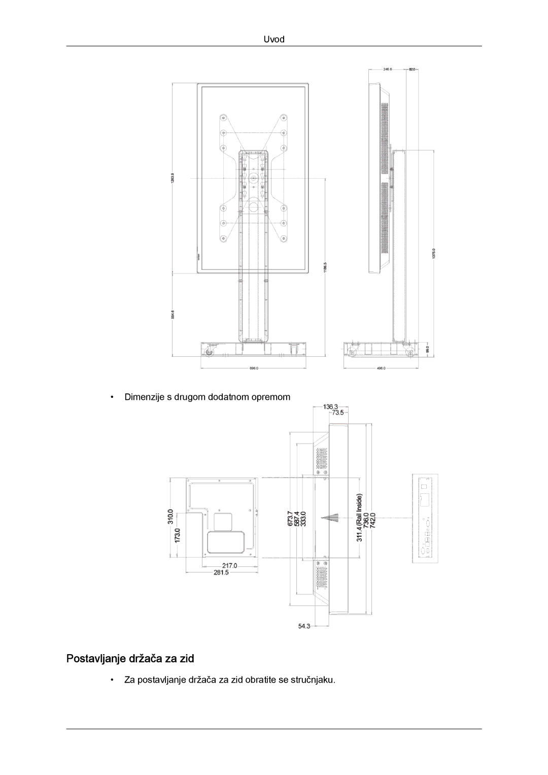 Samsung LH46CSPLBC/EN, LH40CSPLBC/EN manual Postavljanje držača za zid 