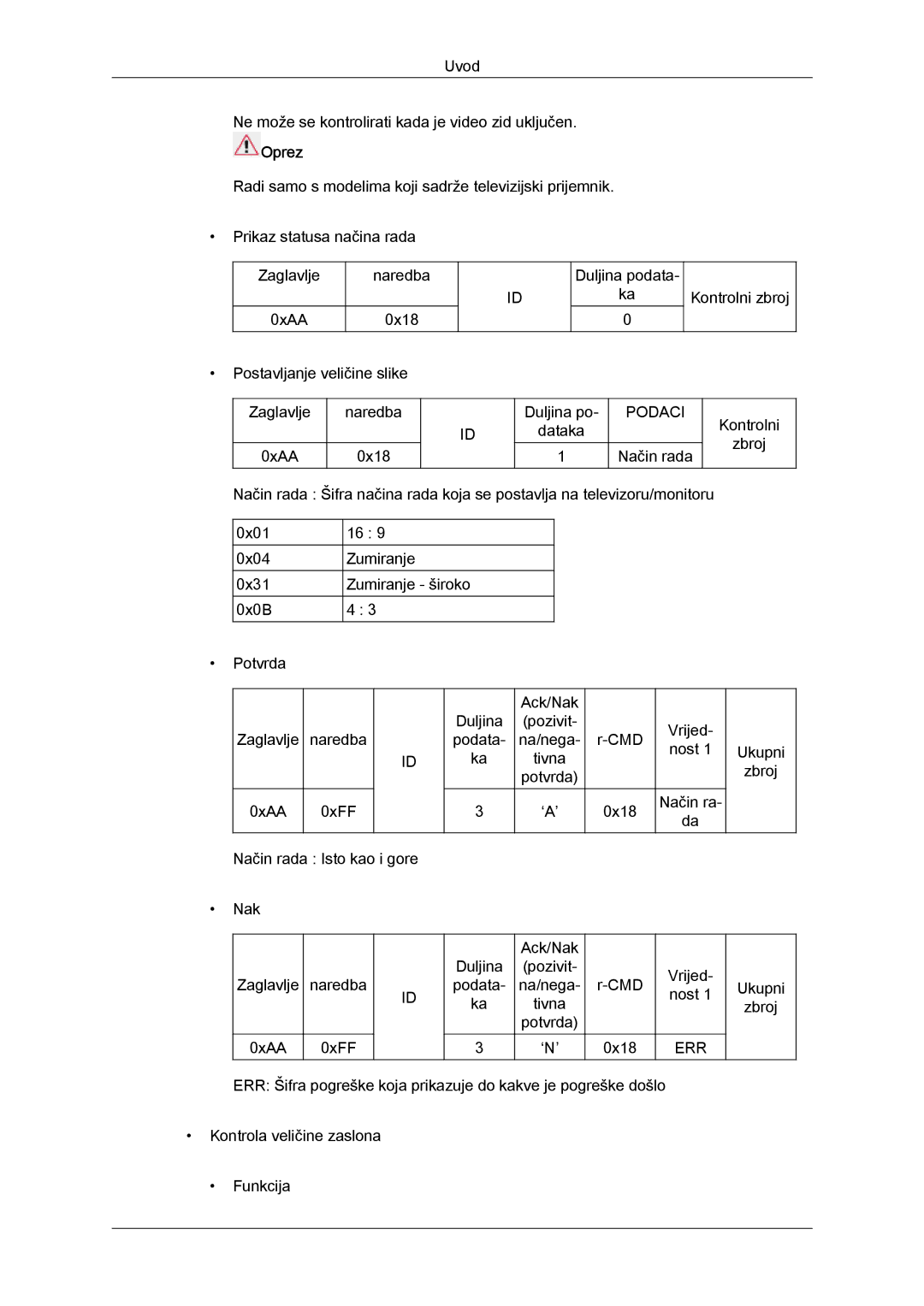 Samsung LH40CSPLBC/EN, LH46CSPLBC/EN manual Uvod Ne može se kontrolirati kada je video zid uključen 