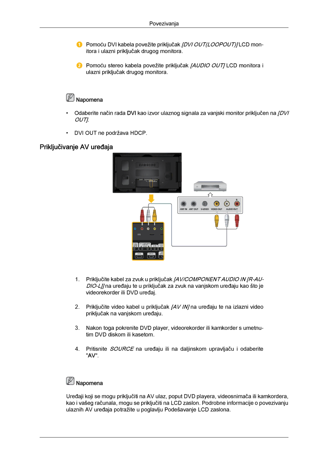 Samsung LH40CSPLBC/EN, LH46CSPLBC/EN manual Priključivanje AV uređaja 