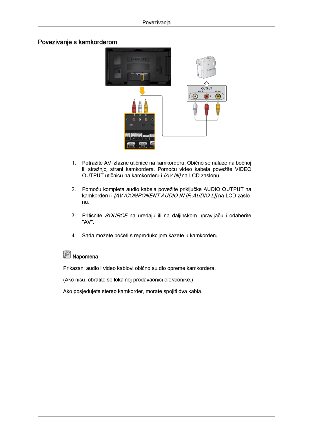 Samsung LH46CSPLBC/EN, LH40CSPLBC/EN manual Povezivanje s kamkorderom 