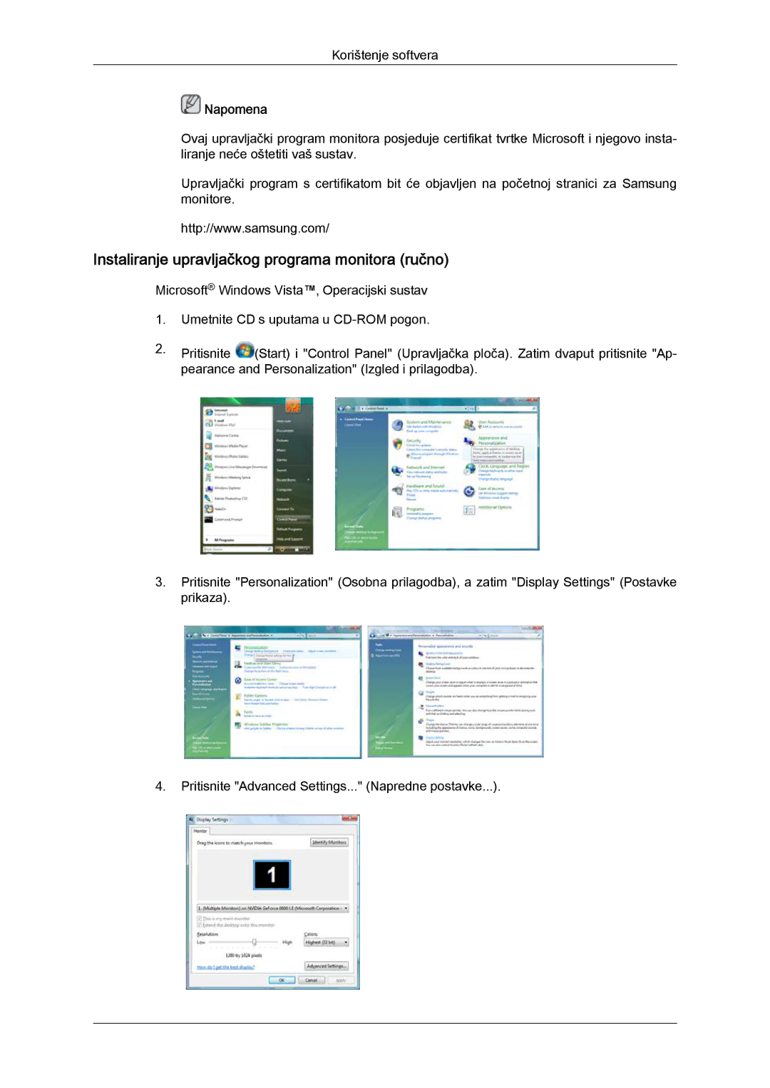 Samsung LH40CSPLBC/EN, LH46CSPLBC/EN manual Instaliranje upravljačkog programa monitora ručno 