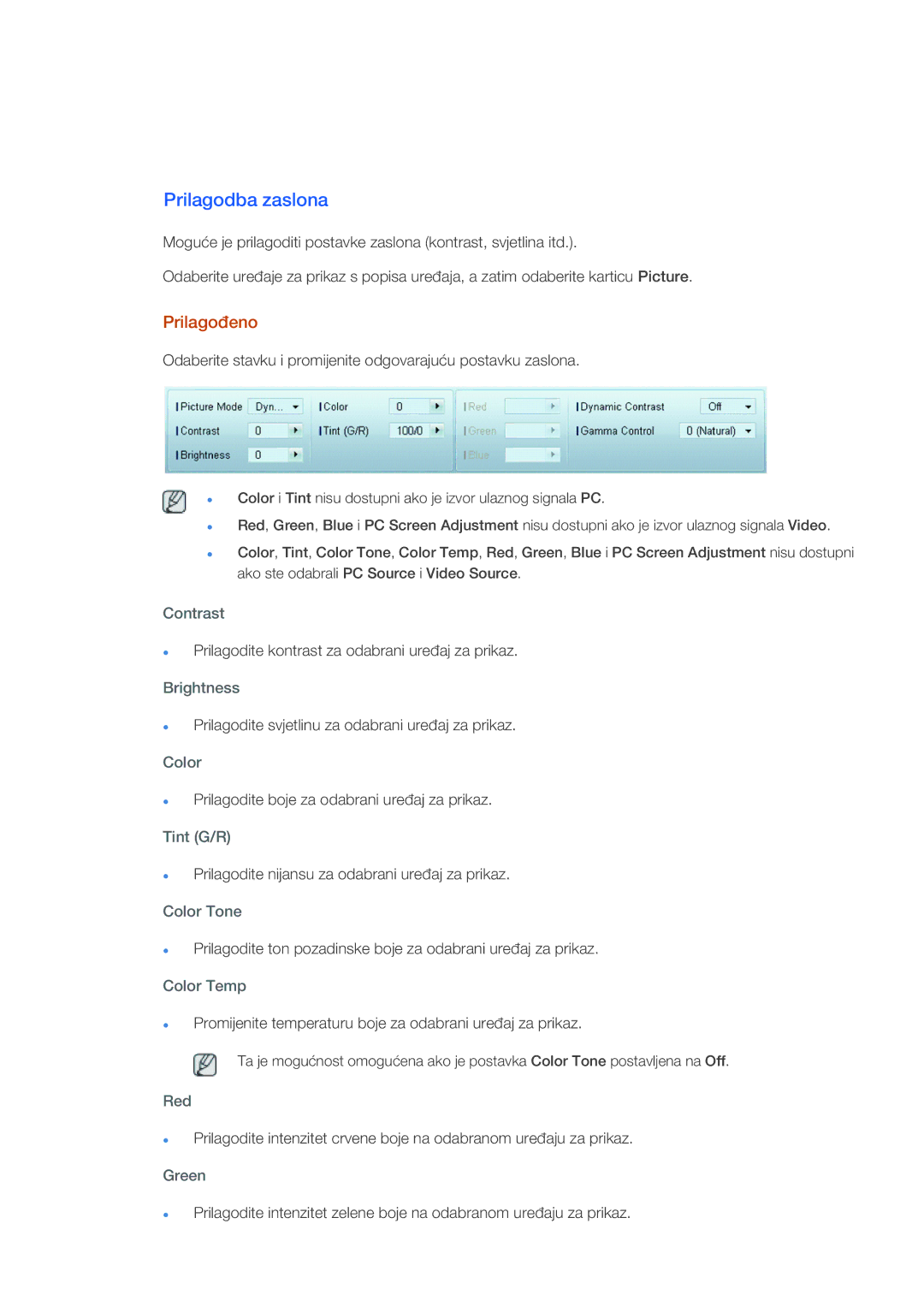 Samsung LH40CSPLBC/EN, LH46CSPLBC/EN manual Prilagodba zaslona, Prilagođeno 