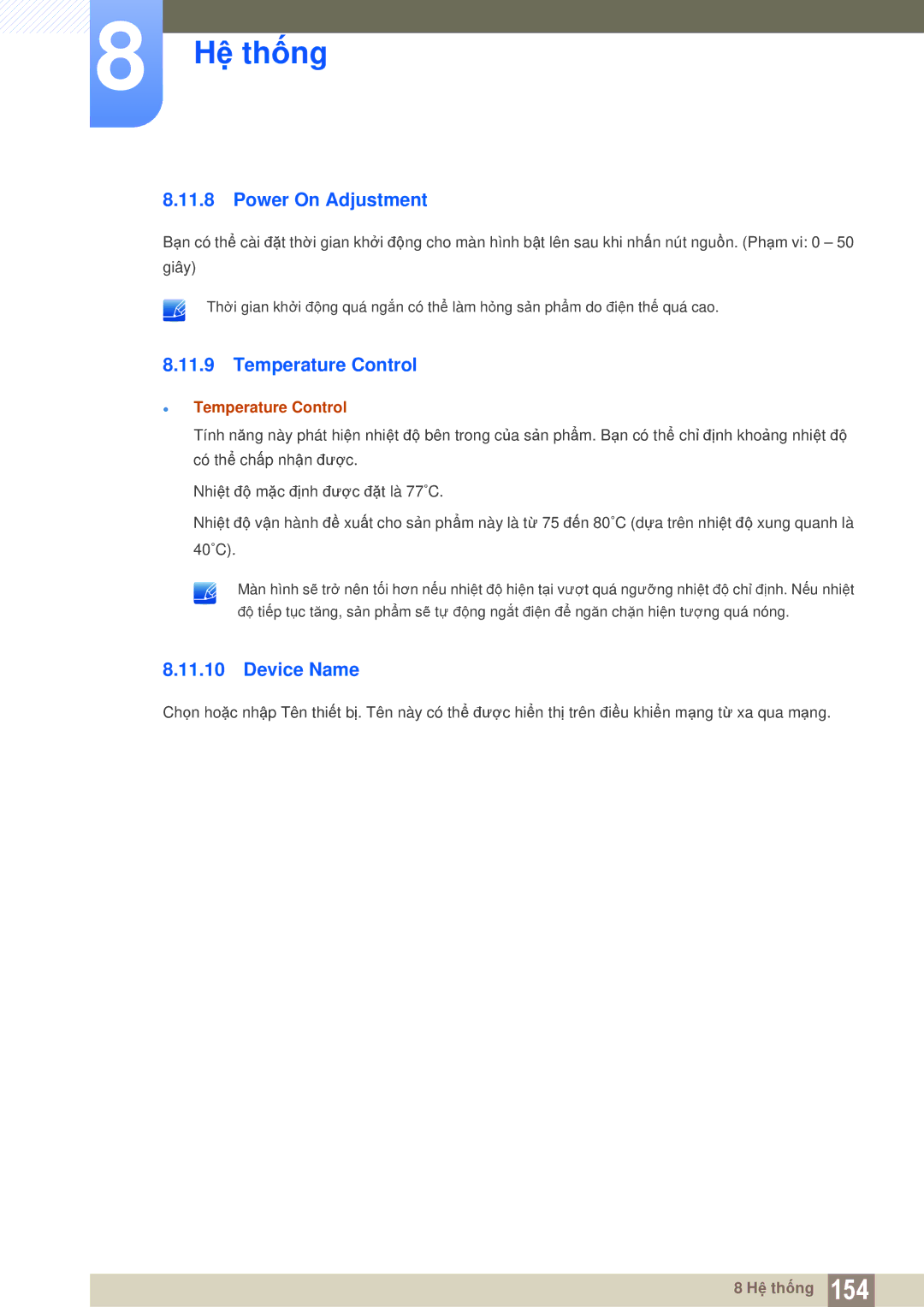 Samsung LH55UEAPLGC/XY, LH46DEPLGC/EN, LH55MEPLGC/XY manual Power On Adjustment, Device Name,  Temperature Control 