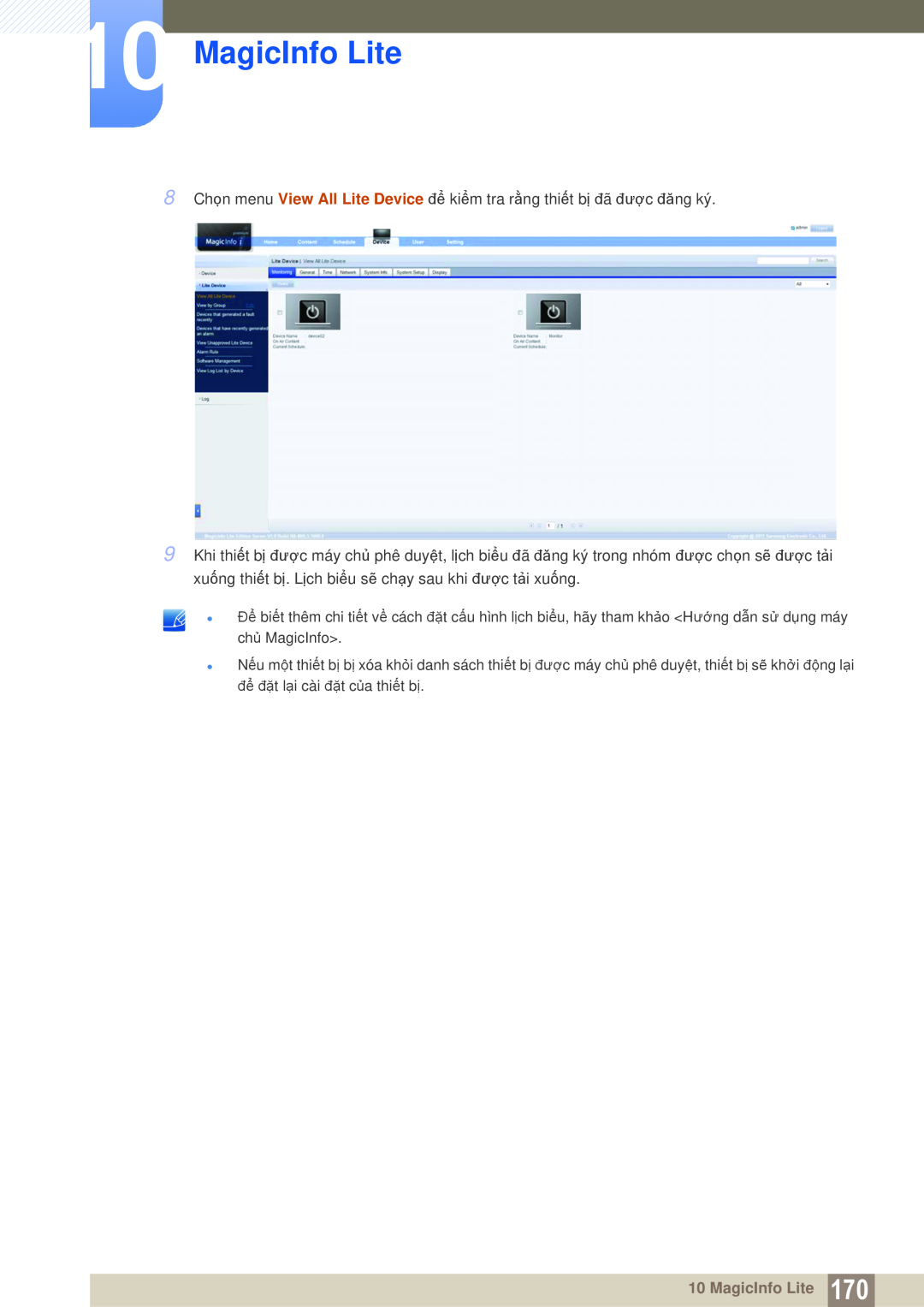 Samsung LH40MEPLGC/XY manual MagicInfo Lite, 8 Chọn menu View All Lite Device để kiểm tra rằng thiết bị đã được đăng ký 