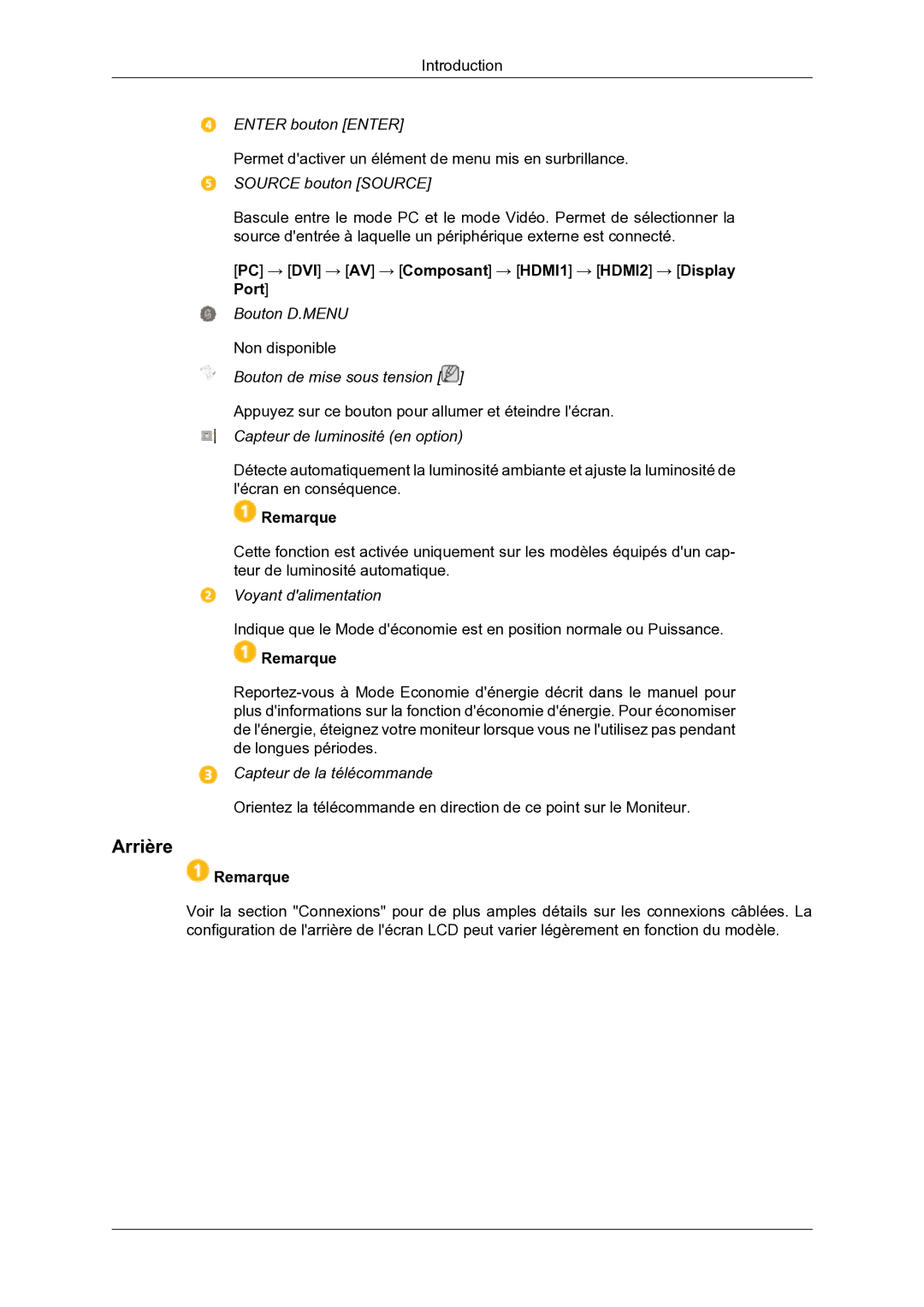 Samsung LH46DRBPLBB/EN manual Arrière, Source bouton Source 