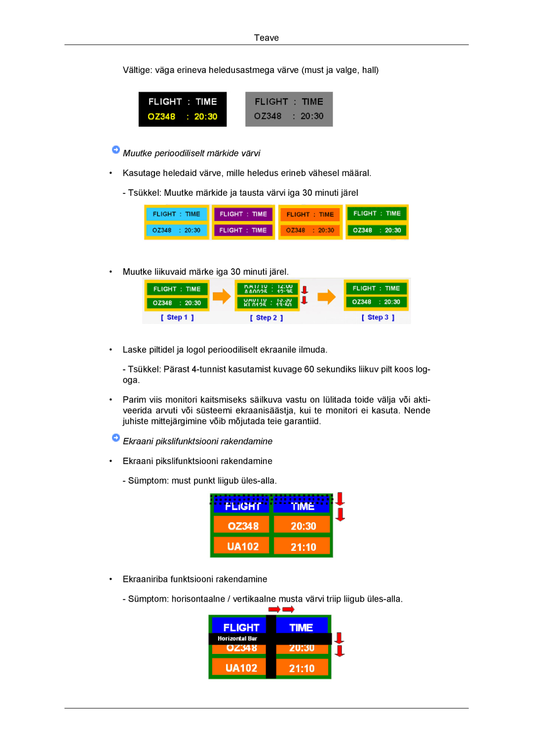 Samsung LH46DRBPLBB/EN manual Muutke perioodiliselt märkide värvi 