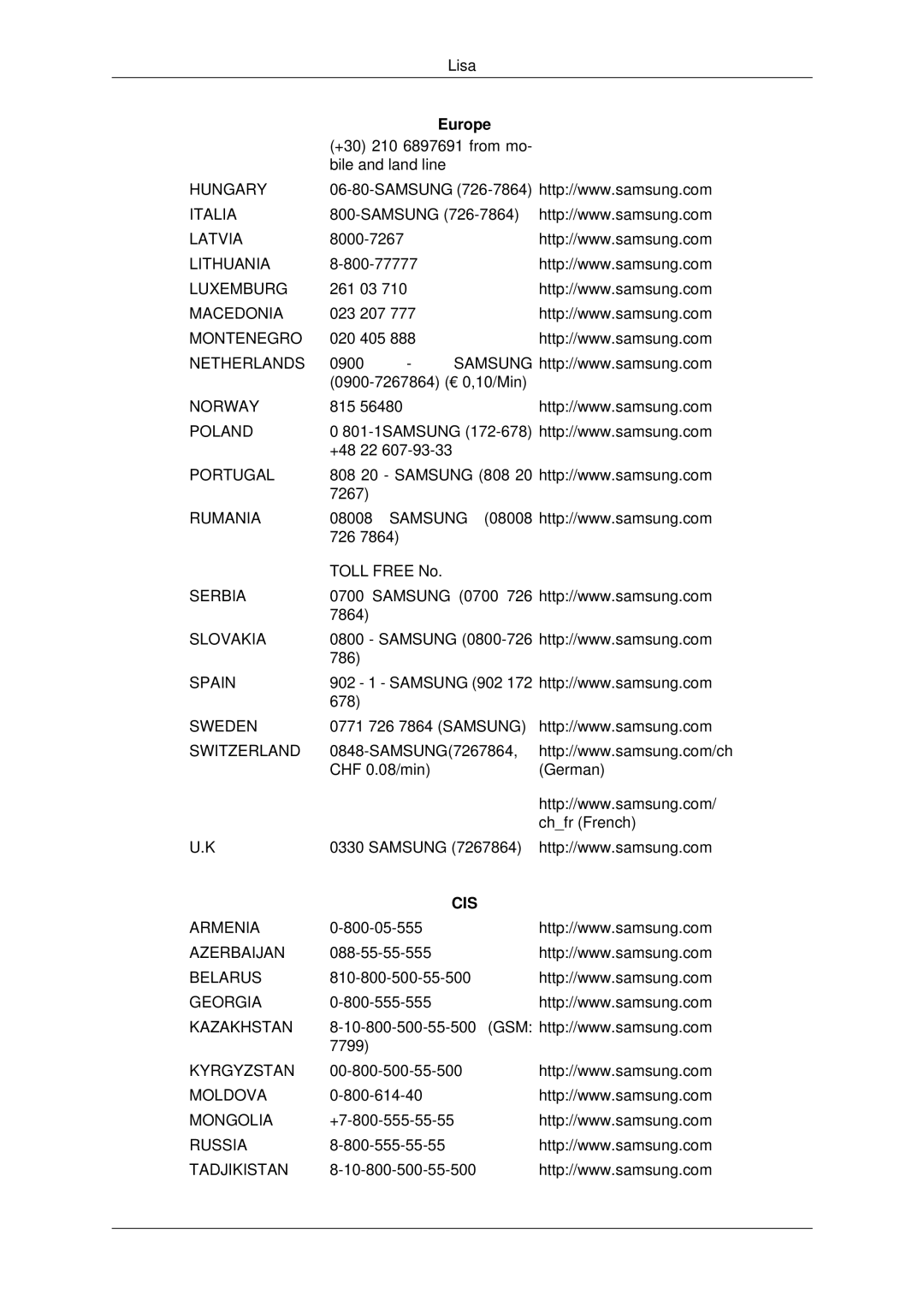 Samsung LH46DRBPLBB/EN manual Cis 